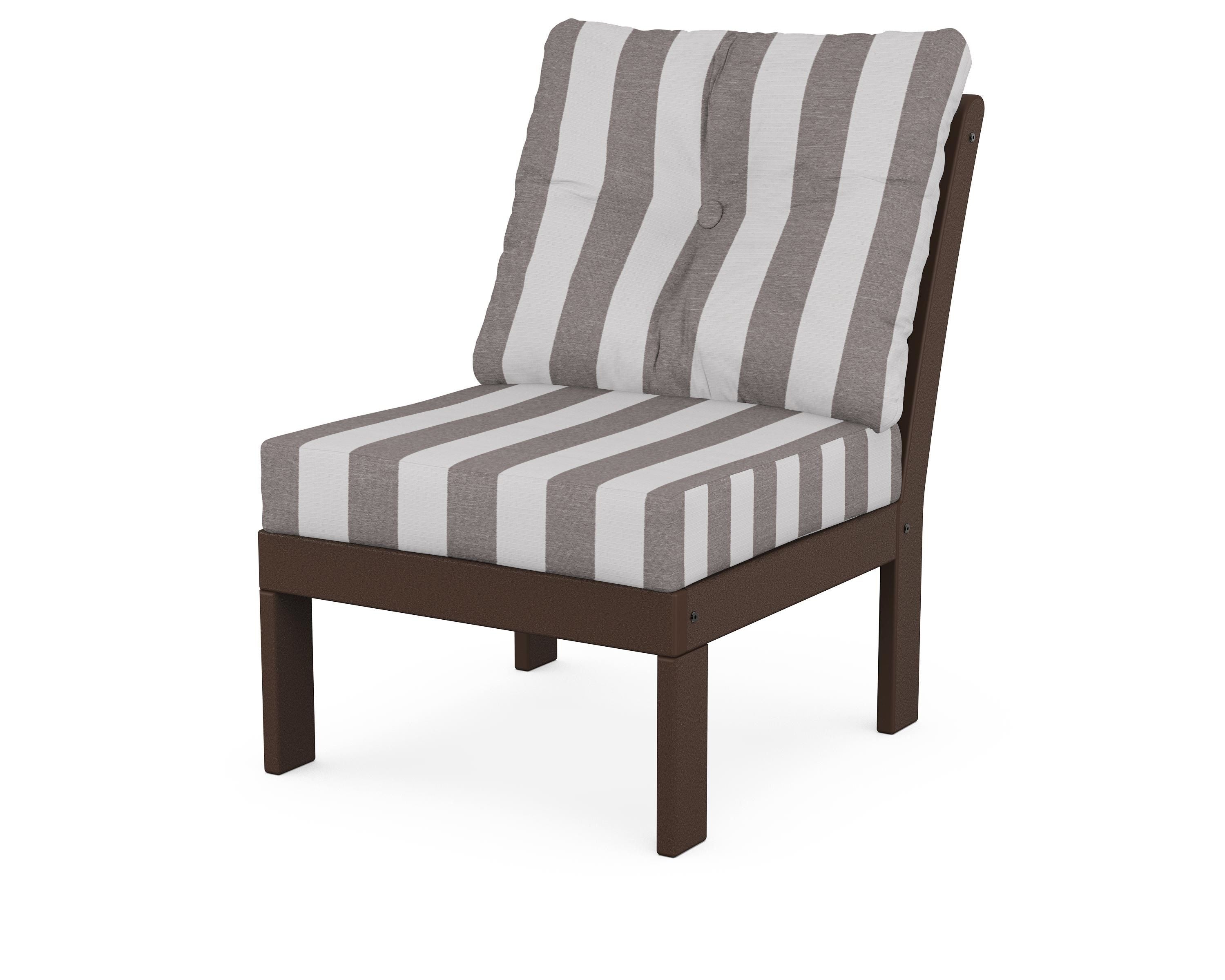 POLYWOOD® Vineyard Modular Armless Chair in Mahogany / Cabana Stripe Grey Mist