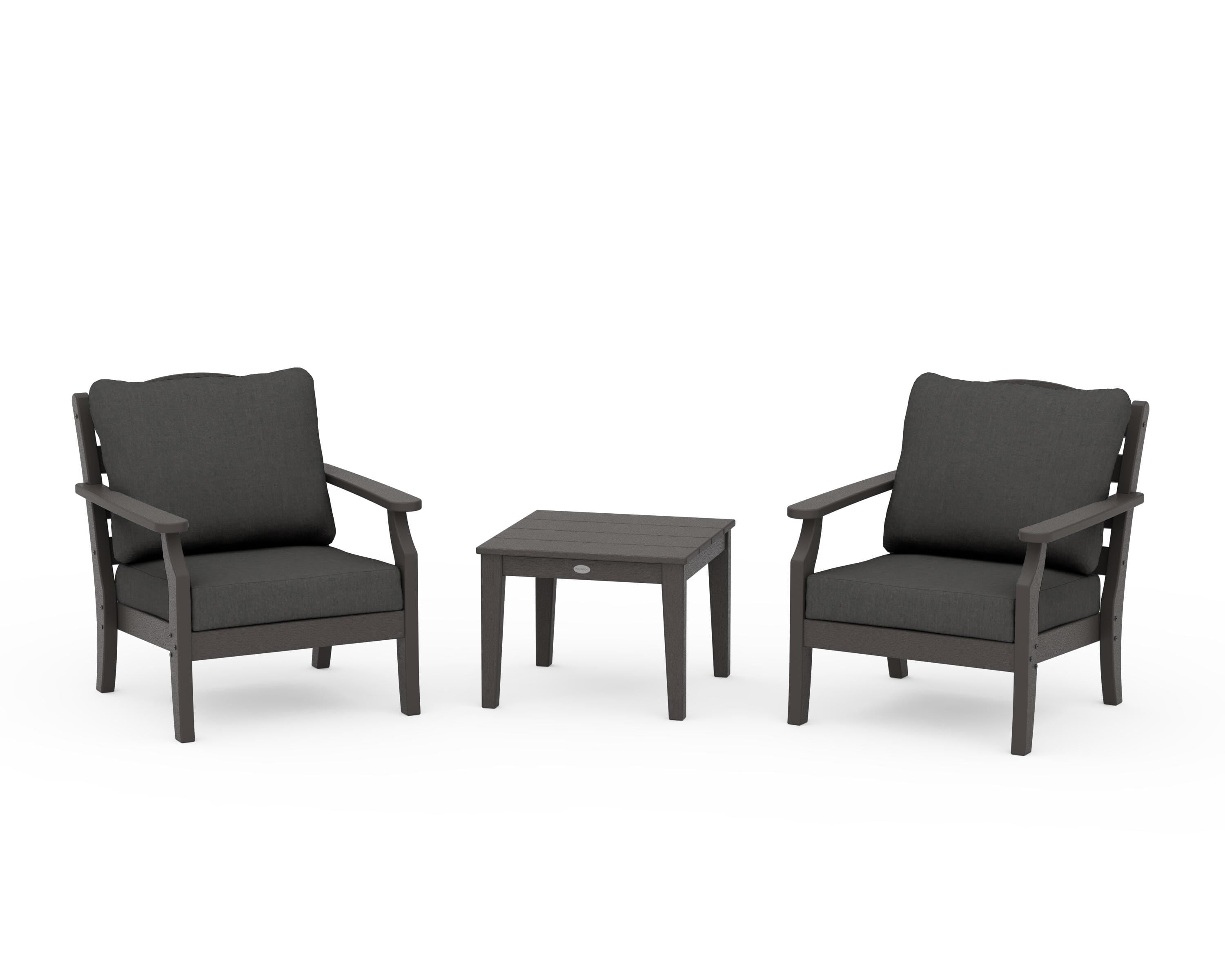 Draper James™ by POLYWOOD® Savannah 3-Piece Deep Seating Set in Vintage Coffee / Spectrum Carbon