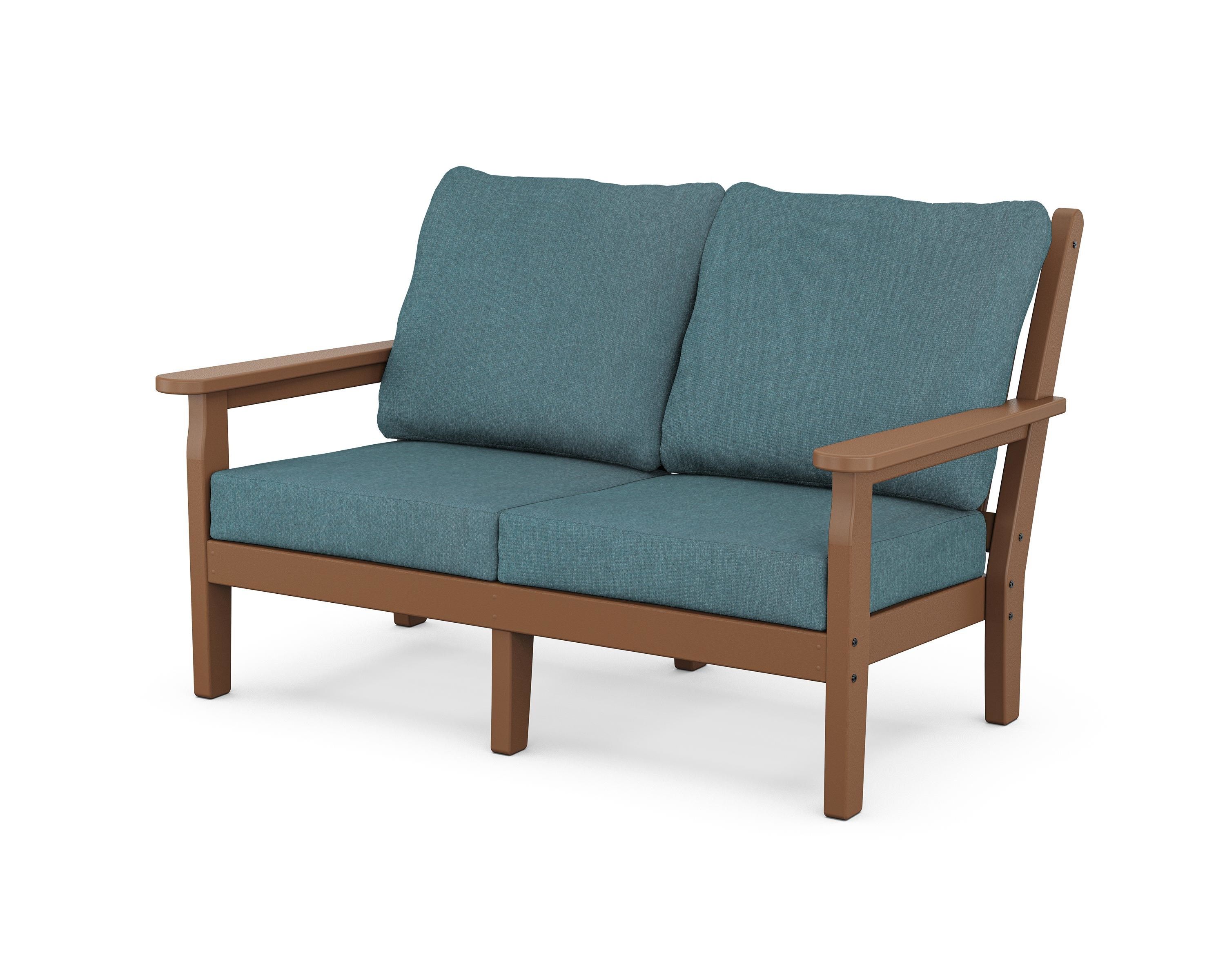 POLYWOOD® Chippendale Deep Seating Loveseat in Teak / Ocean Teal