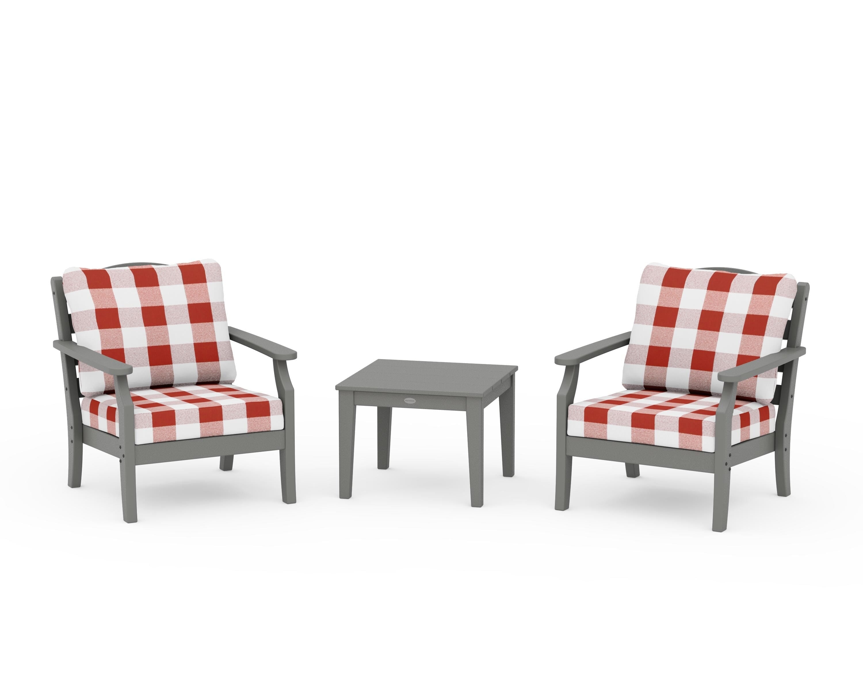 Draper James™ by POLYWOOD® Savannah 3-Piece Deep Seating Set in Slate Grey / Buffalo Plaid Crimson