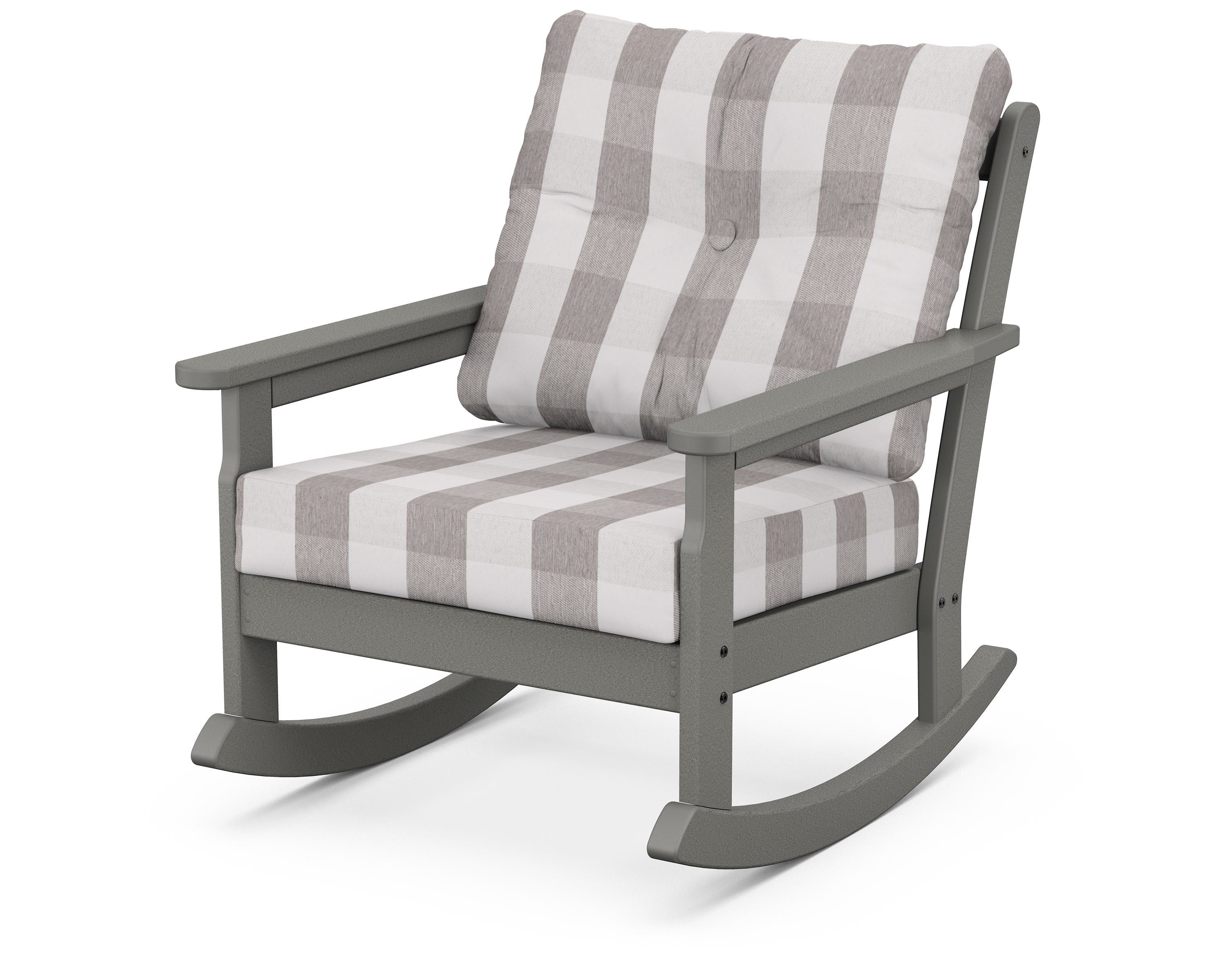 POLYWOOD® Vineyard Deep Seating Rocking Chair in Slate Grey / Buffalo Plaid Grey Mist