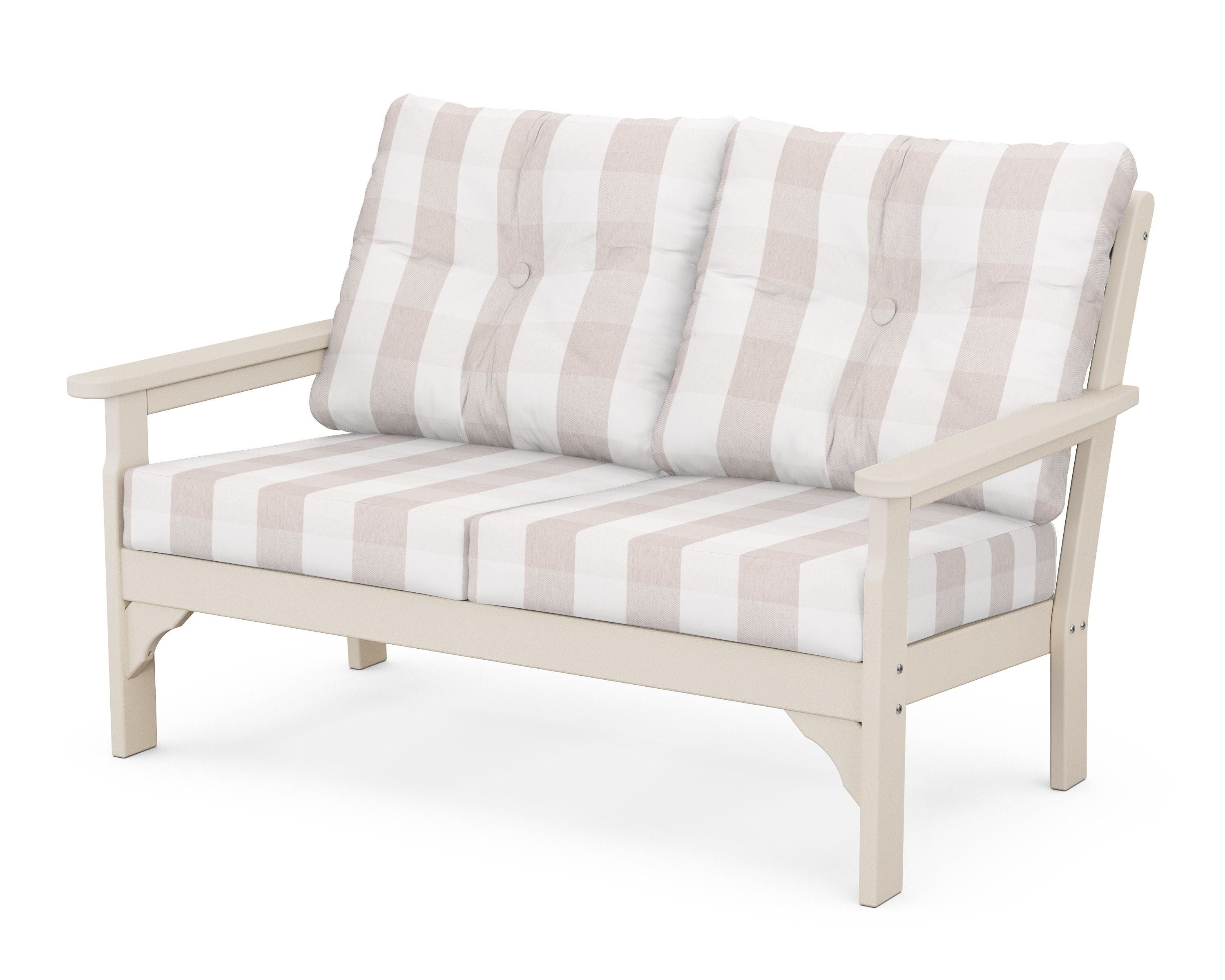 POLYWOOD® Vineyard Deep Seating Loveseat in Sand / Buffalo Plaid Dune Burlap