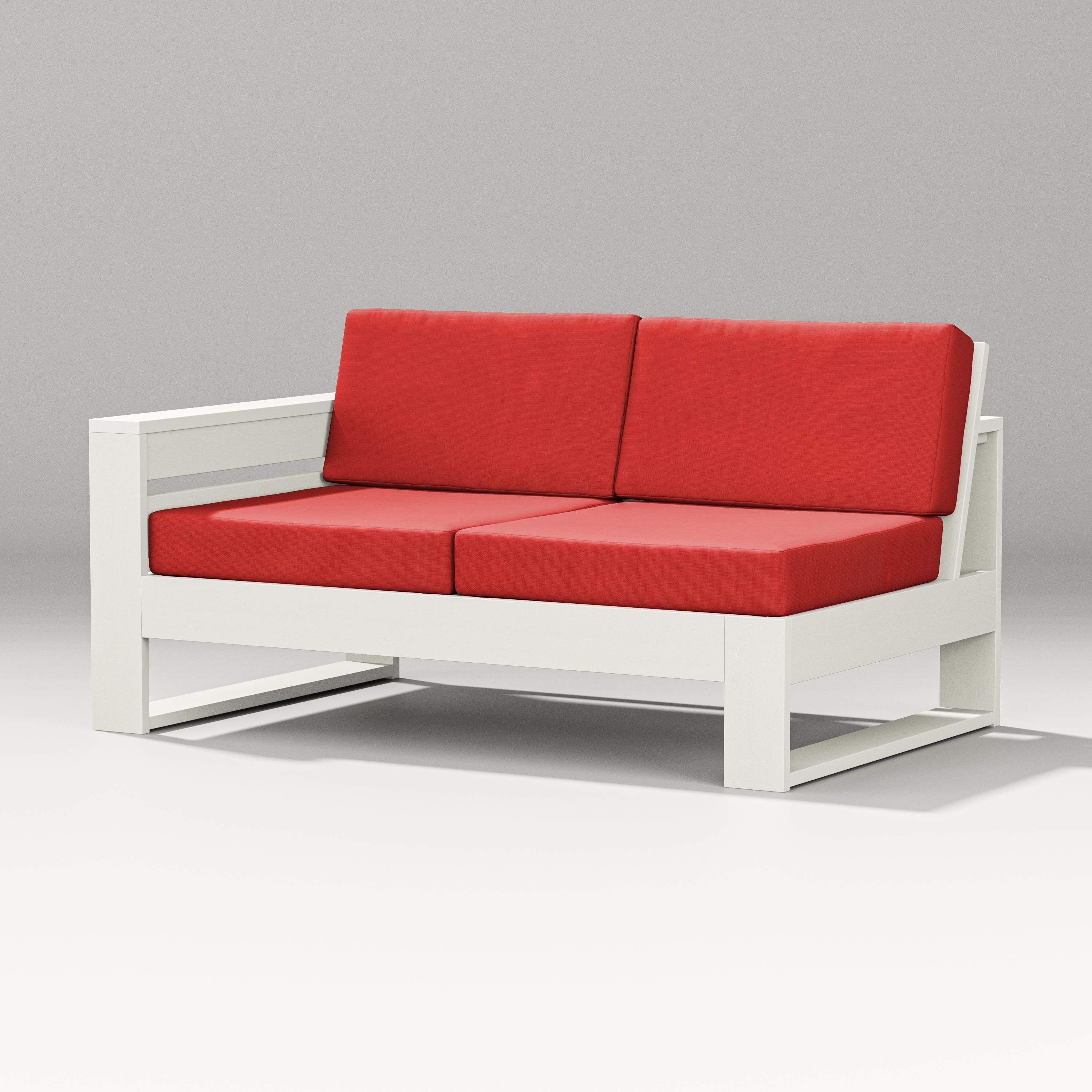 PW Designer Series Latitude Modular Left Arm Loveseat in Vintage White / Crimson Linen