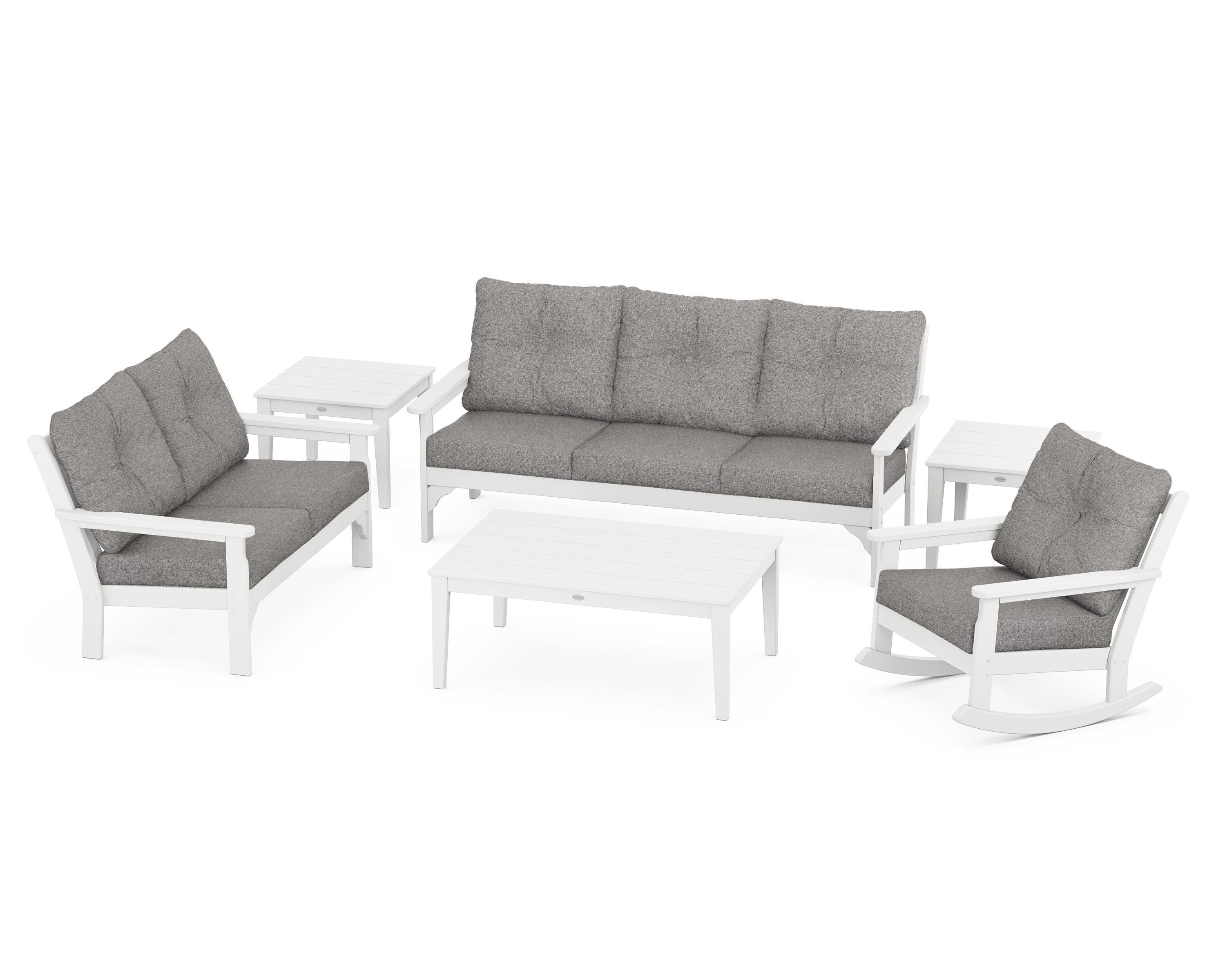 POLYWOOD® Vineyard 6-Piece Deep Seating Set in White / Grey Mist