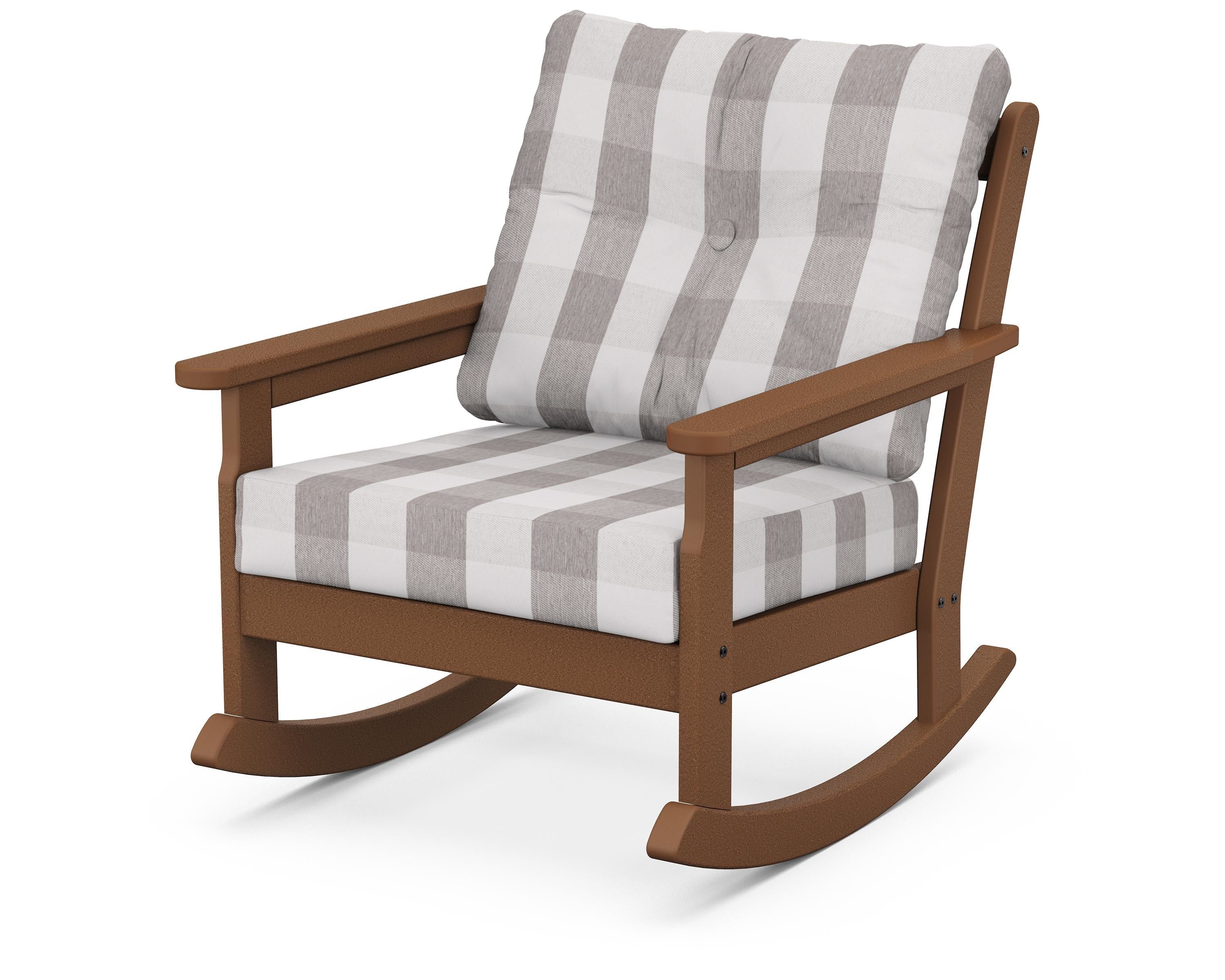 POLYWOOD® Vineyard Deep Seating Rocking Chair in Teak / Buffalo Plaid Grey Mist