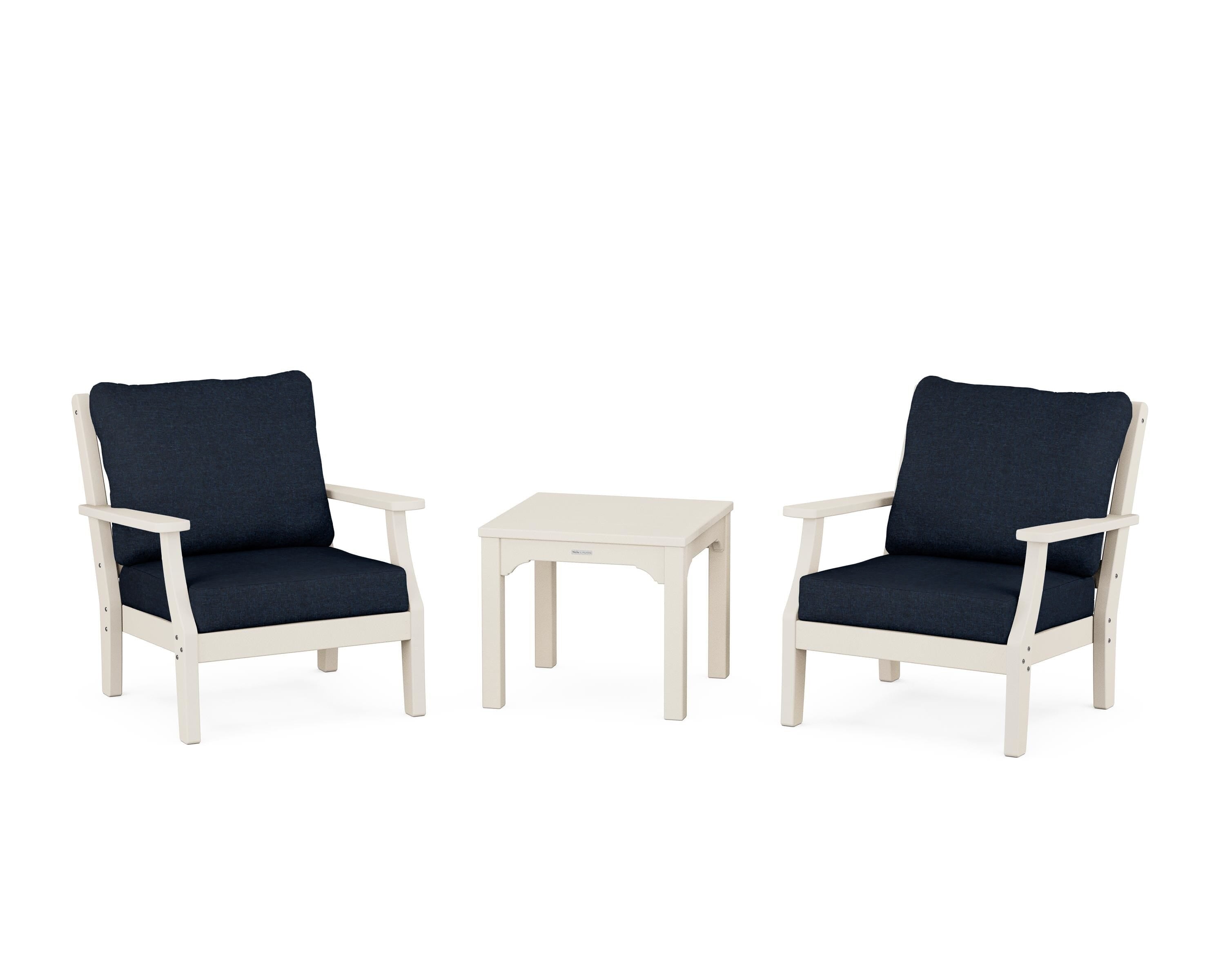 Martha Stewart by POLYWOOD® Chinoiserie 3-Piece Deep Seating Set in Sand / Marine Indigo