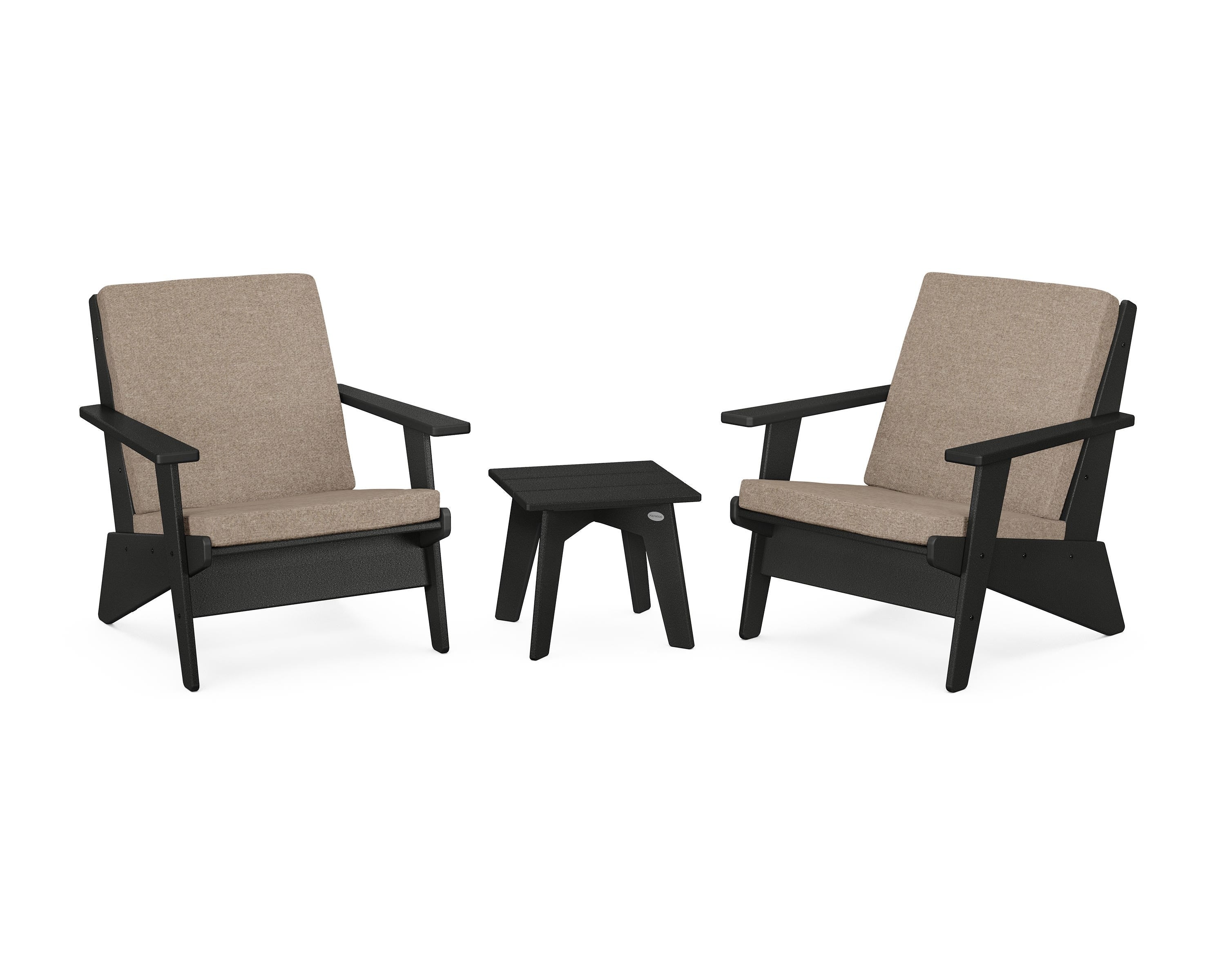 POLYWOOD® Riviera Modern Lounge 3-Piece Set in Black / Spiced Burlap