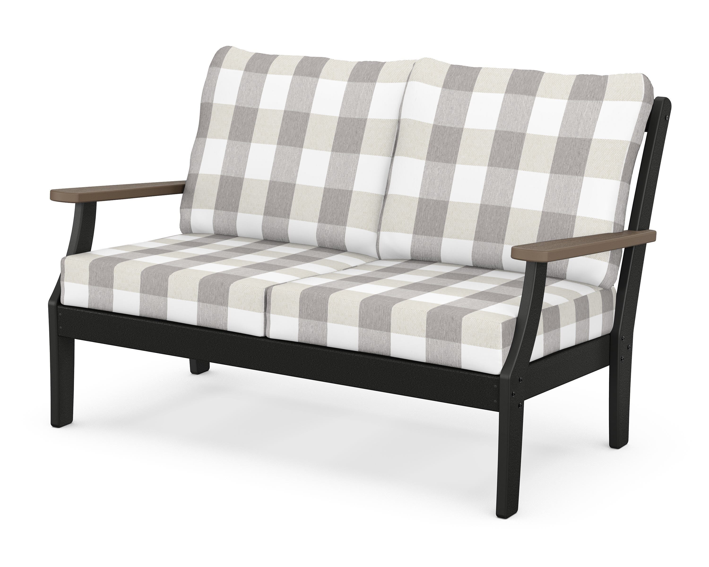 POLYWOOD® Braxton Deep Seating Loveseat in Black / Kona / Buffalo Plaid Grey Mist
