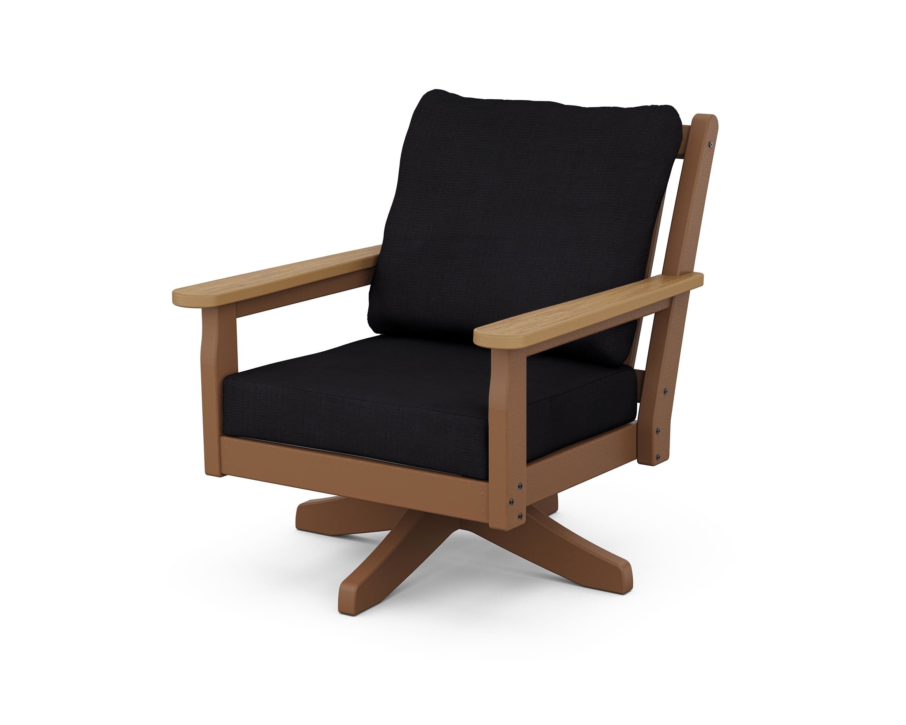 POLYWOOD® Chippendale Deep Seating Swivel Chair in Teak / Natural / Midnight Linen
