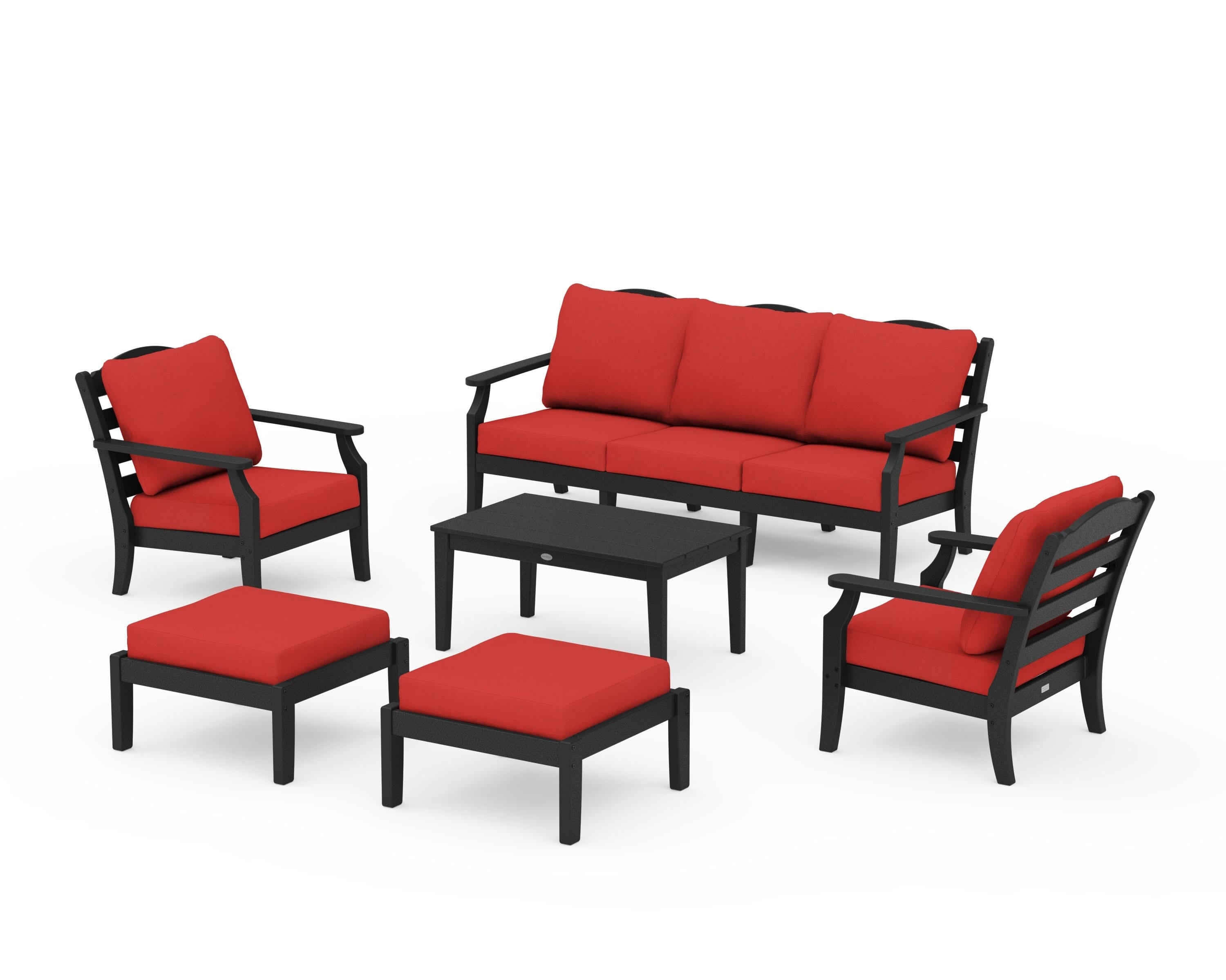 Draper James™ by POLYWOOD® Savannah 6-Piece Lounge Sofa Set in Black / Crimson Linen