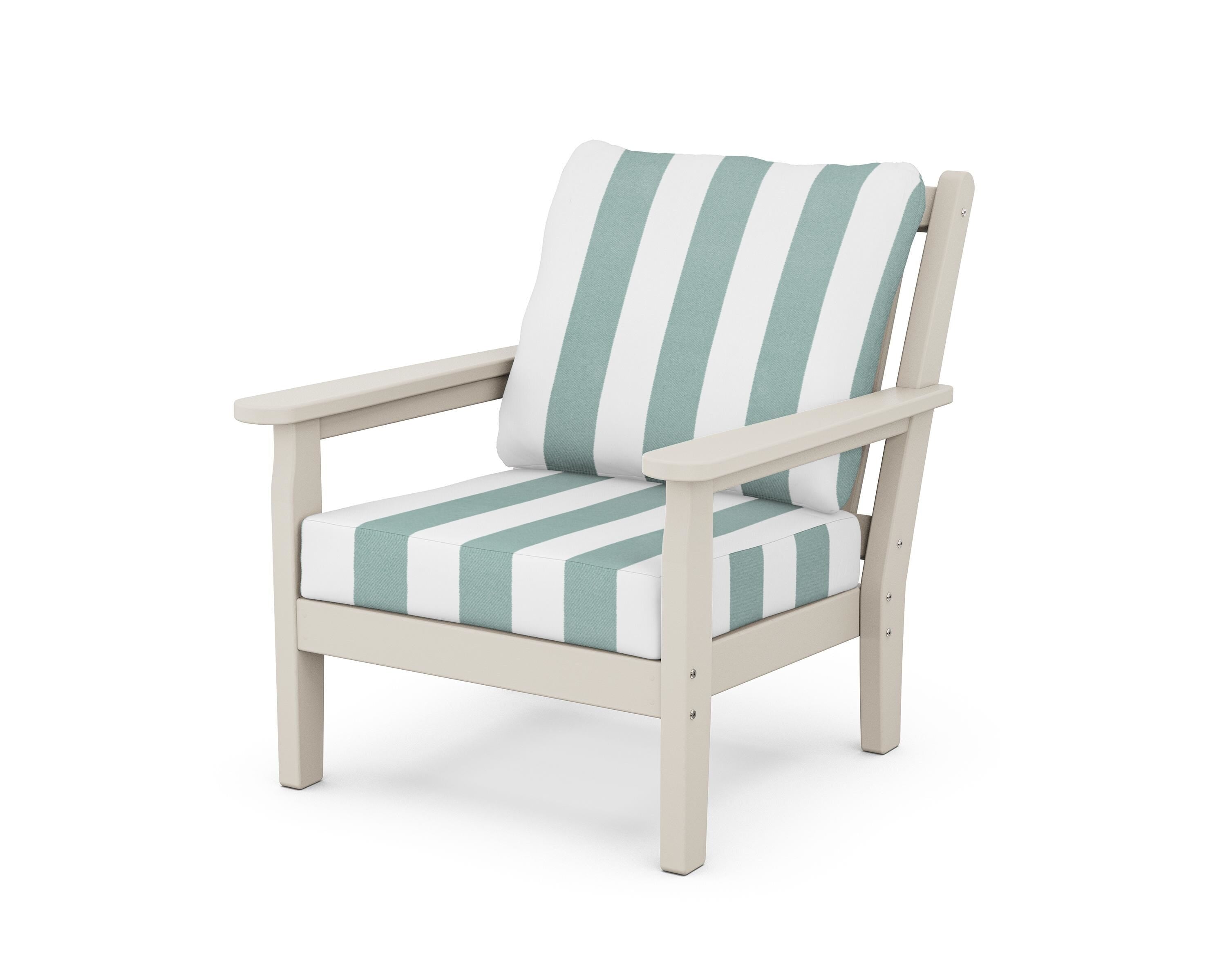 POLYWOOD® Chippendale Deep Seating Chair in Sand / Cabana Stripe Glacier Spa