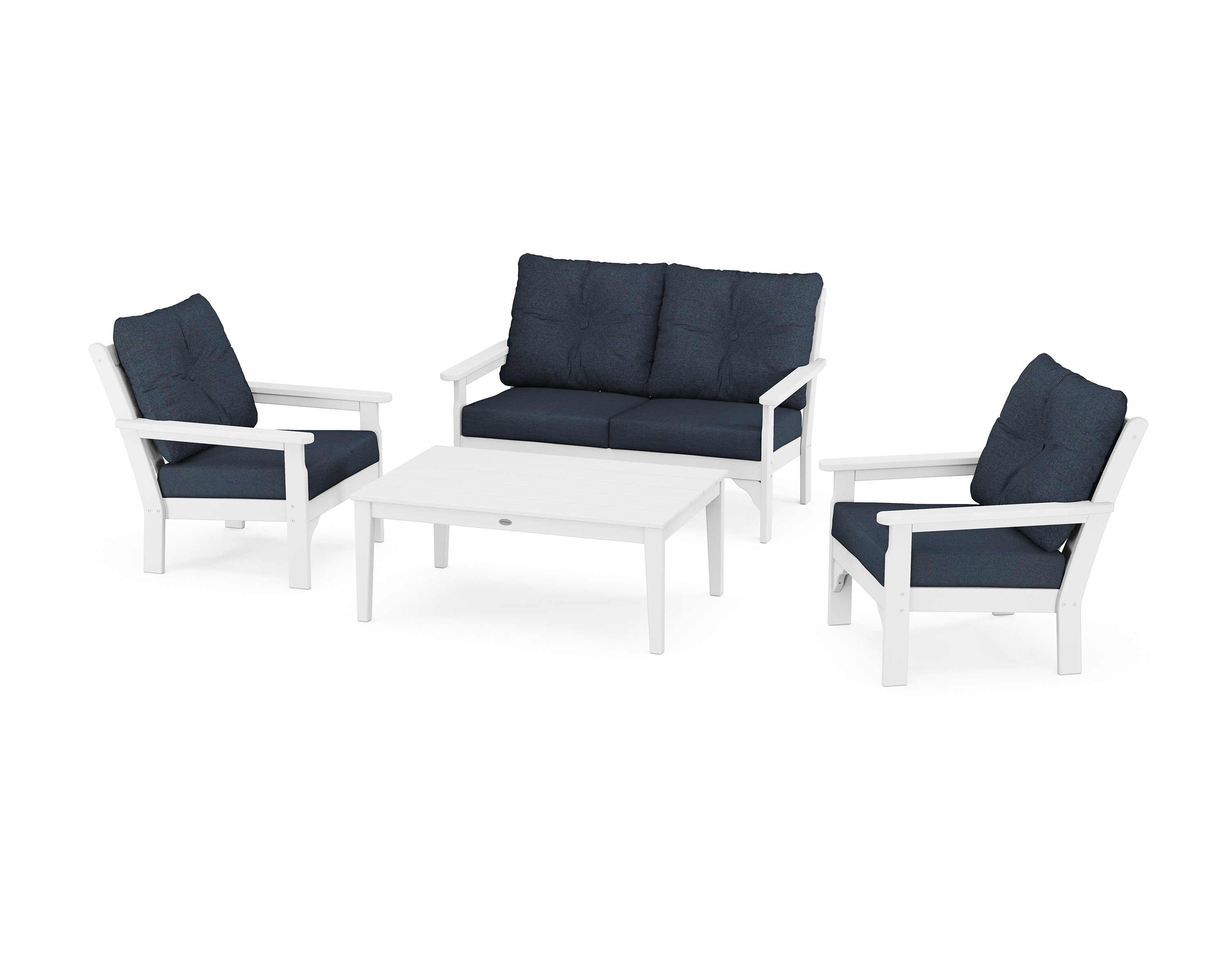 POLYWOOD® Vineyard 4-Piece Deep Seating Set in White / Marine Indigo