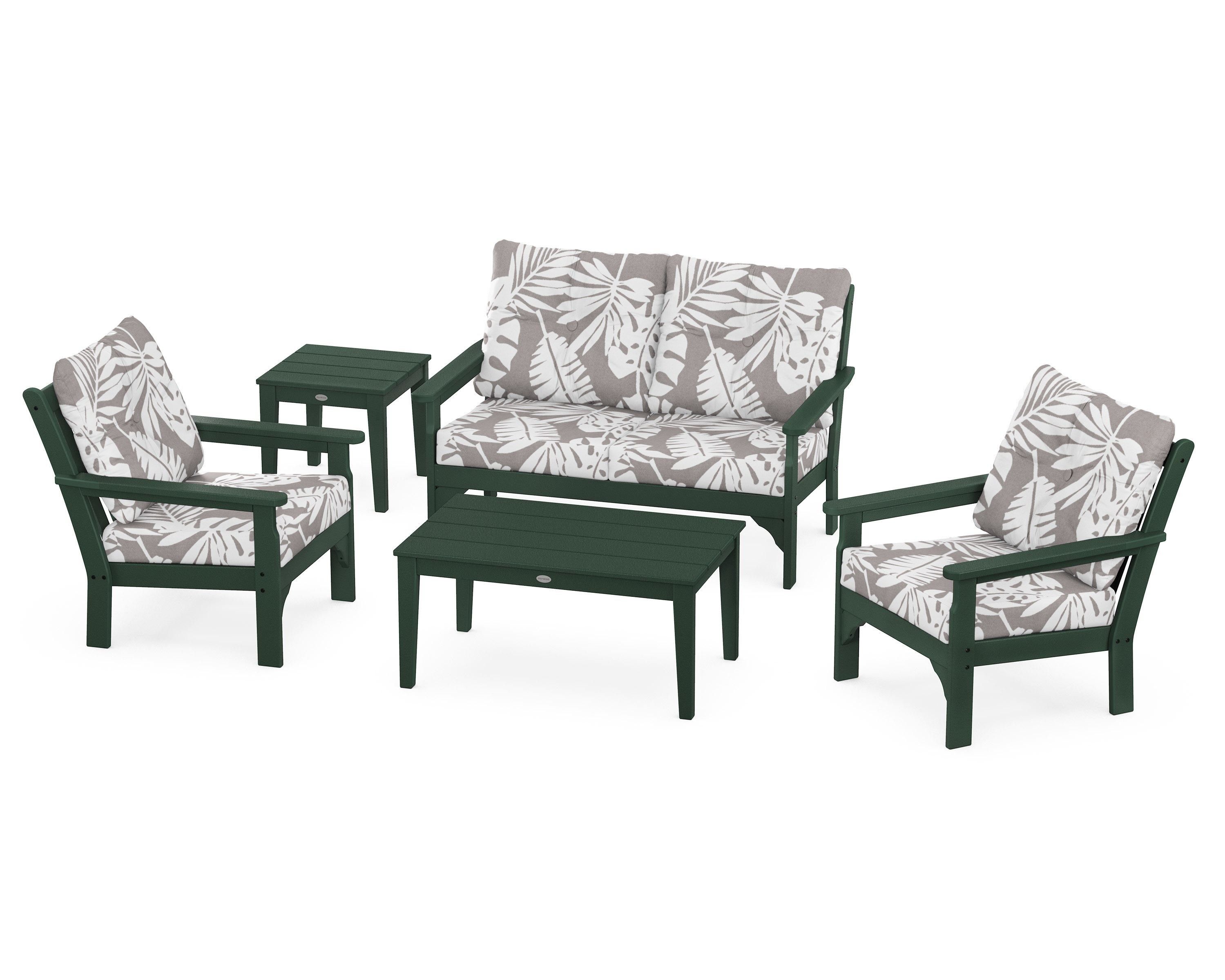 POLYWOOD® Vineyard 5-Piece Deep Seating Set in Green / Leaf Grey Mist