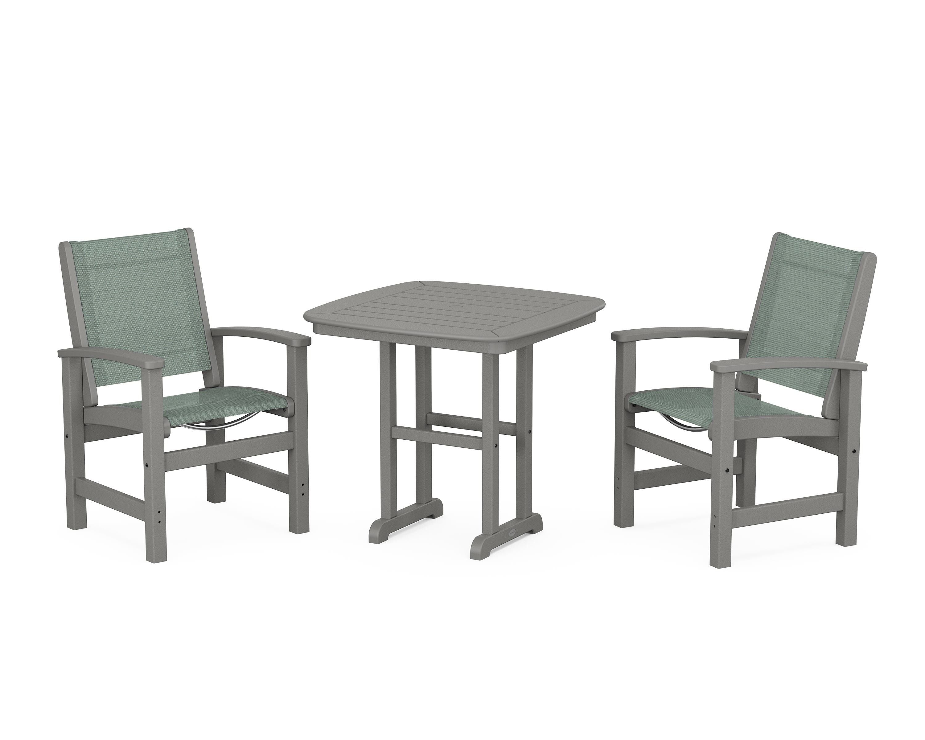 POLYWOOD® Coastal 3-Piece Dining Set in Slate Grey / Dupioni Sea Mist Sling