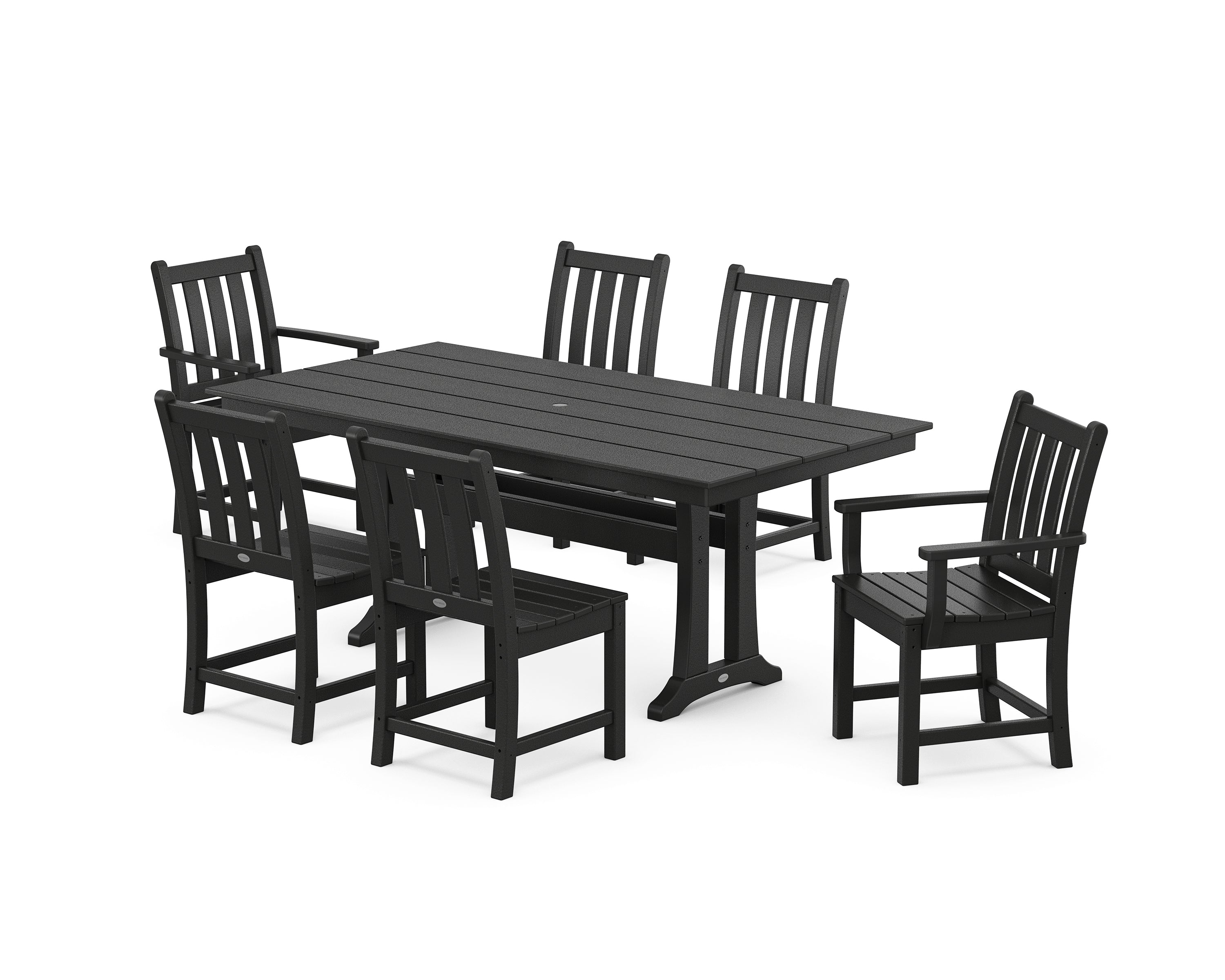 POLYWOOD® Traditional Garden 7-Piece Farmhouse Dining Set With Trestle Legs in Black