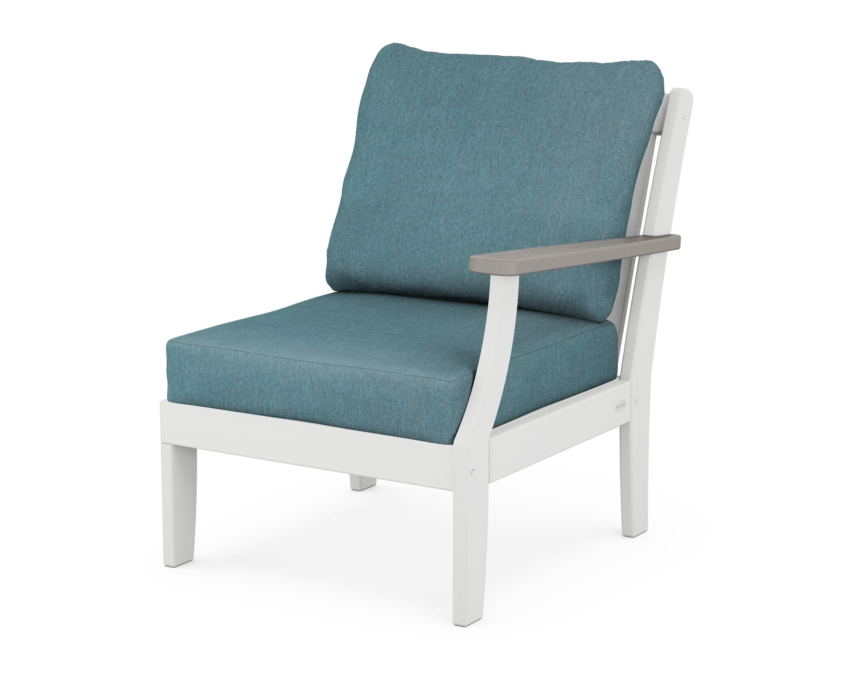 POLYWOOD® Braxton Modular Right Arm Chair in White / Driftwood / Ocean Teal