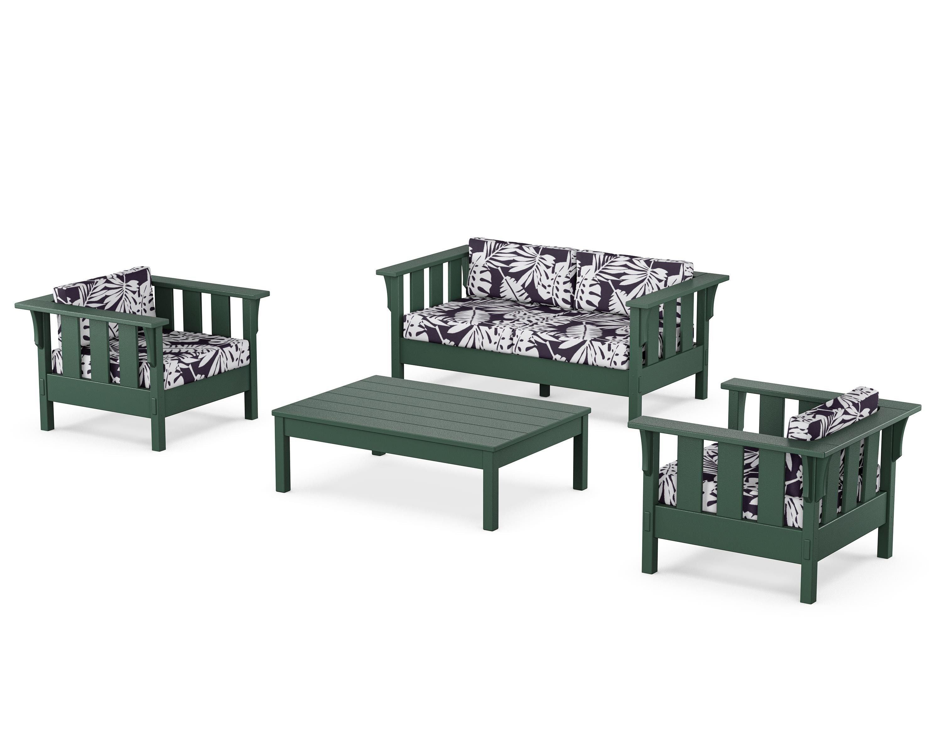 Martha Stewart by POLYWOOD® Acadia 4-Piece Deep Seating Set with Loveseat in Green / Leaf Navy