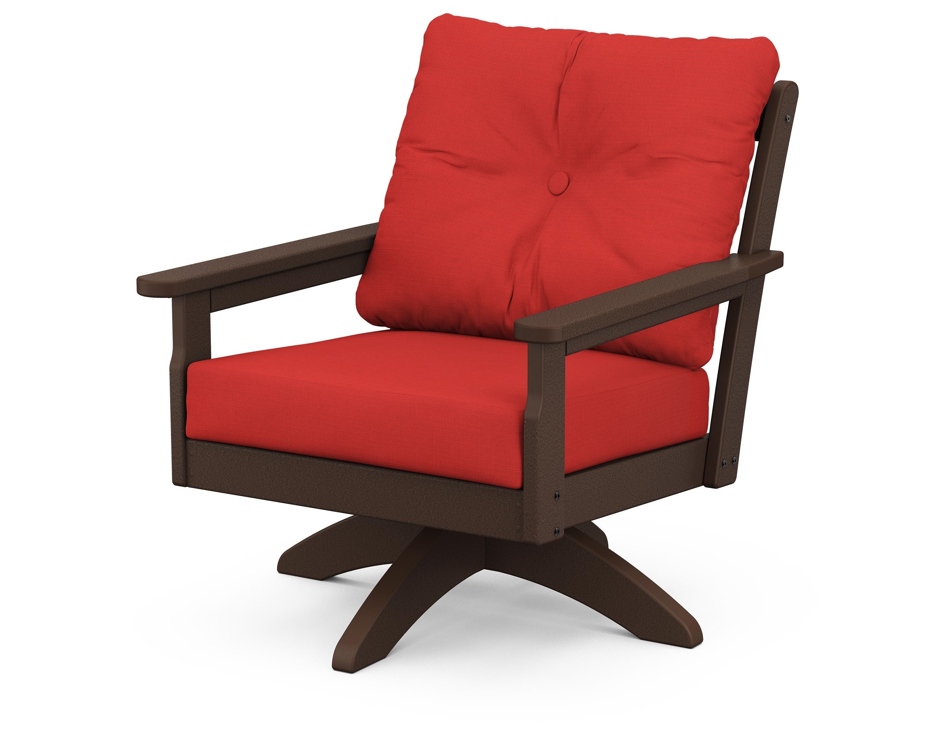 POLYWOOD® Vineyard Deep Seating Swivel Chair in Mahogany / Crimson Linen