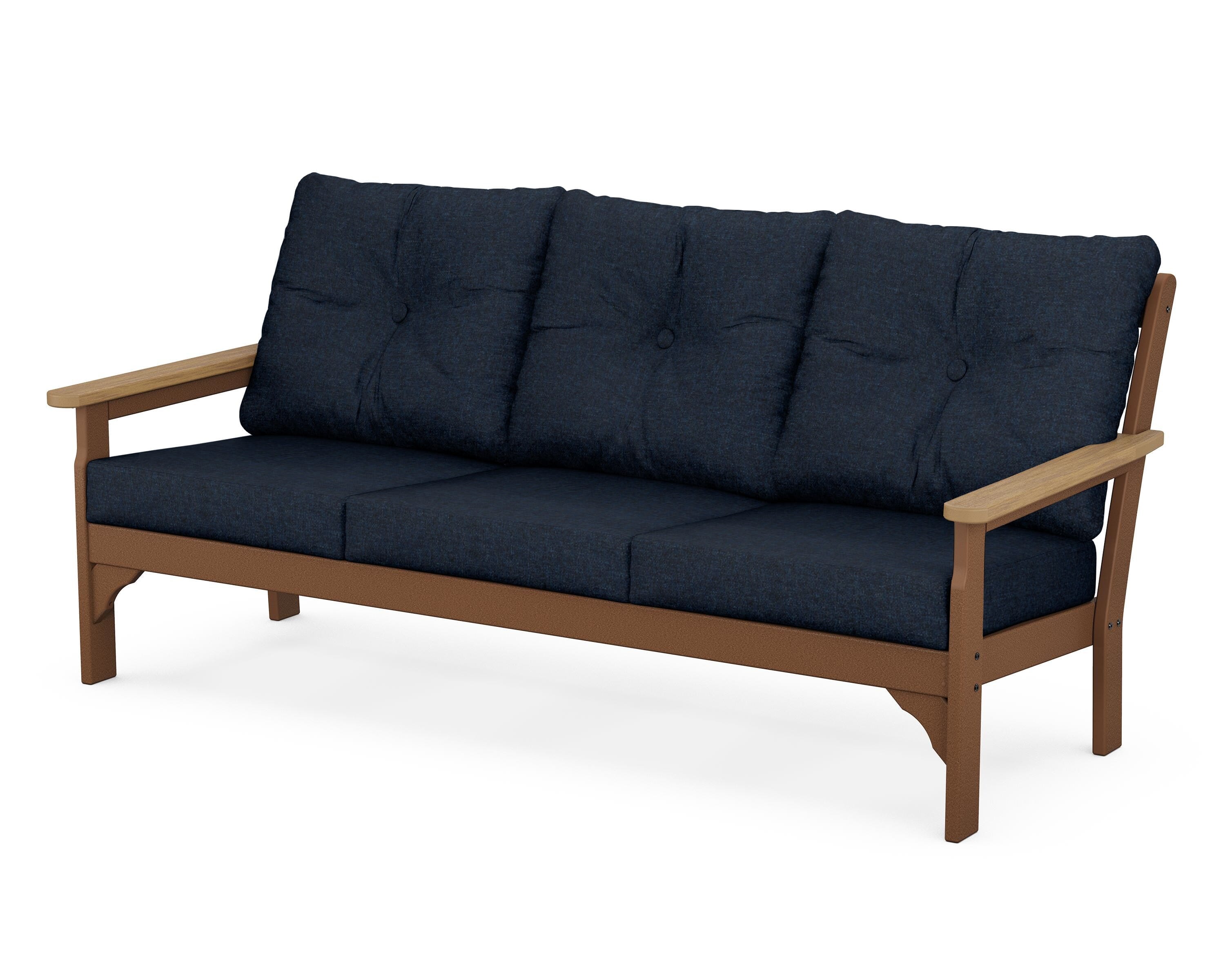 POLYWOOD® Vineyard Deep Seating Sofa in Teak / Natural / Marine Indigo