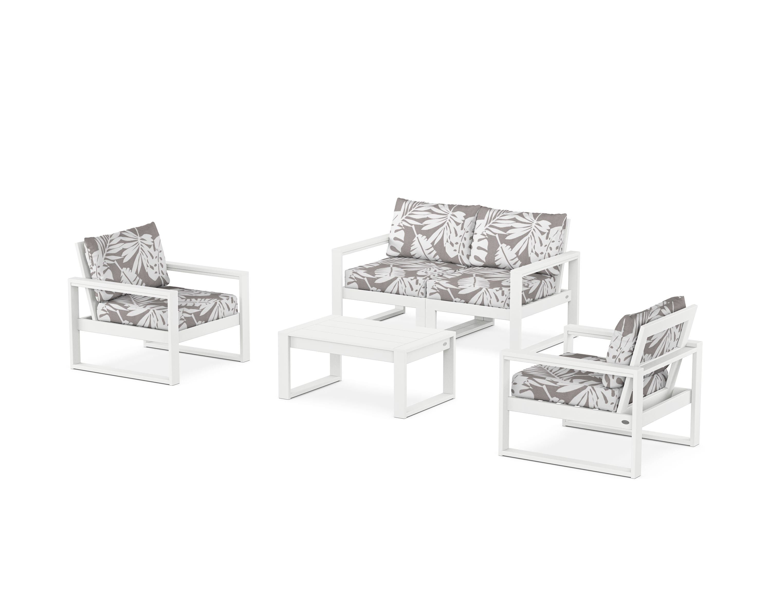 POLYWOOD® EDGE Sectional 4-Piece Deep Seating Set with Loveseat in White / Leaf Grey Mist