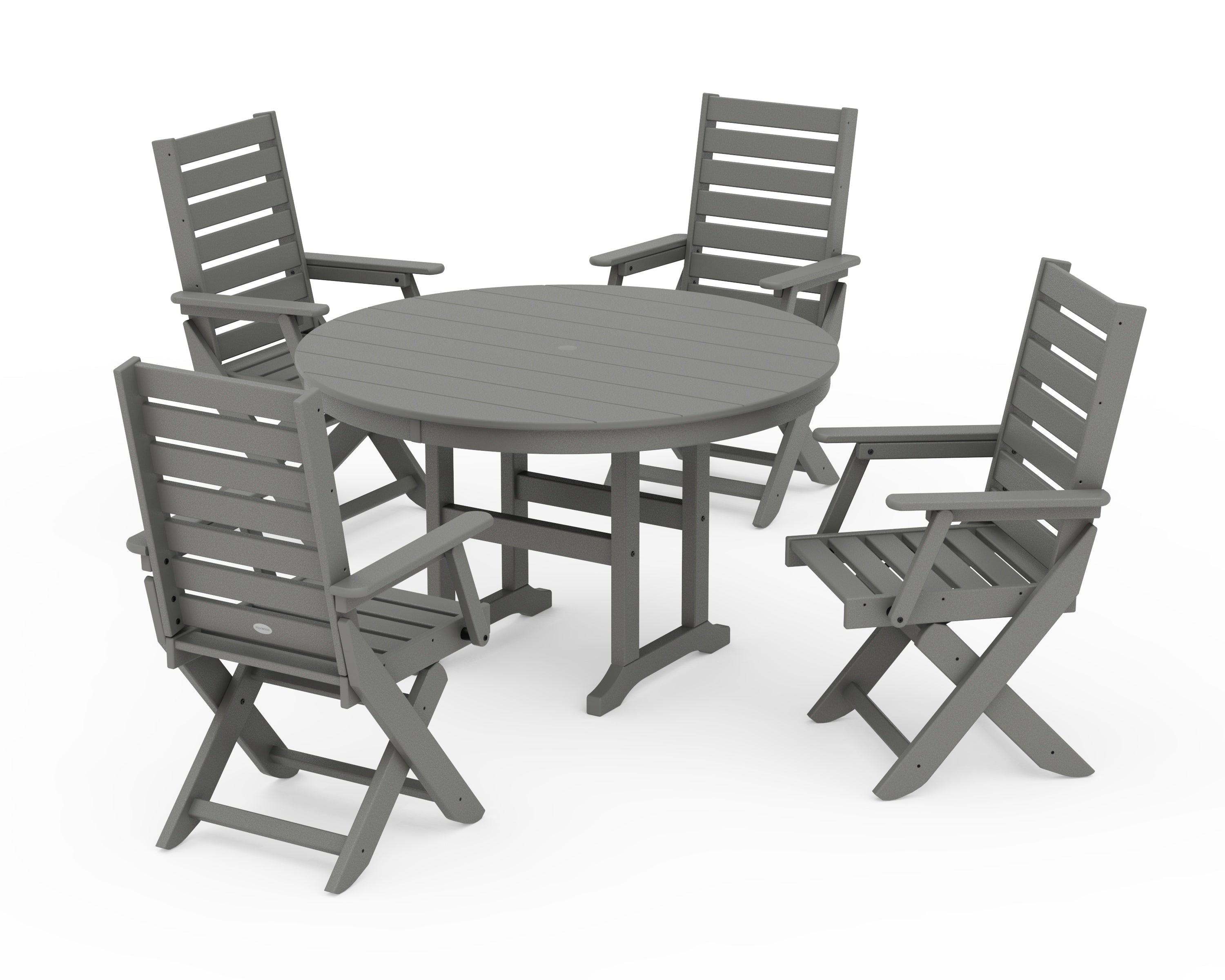 POLYWOOD® Captain Folding Chair 5-Piece Round Dining Set in Slate Grey