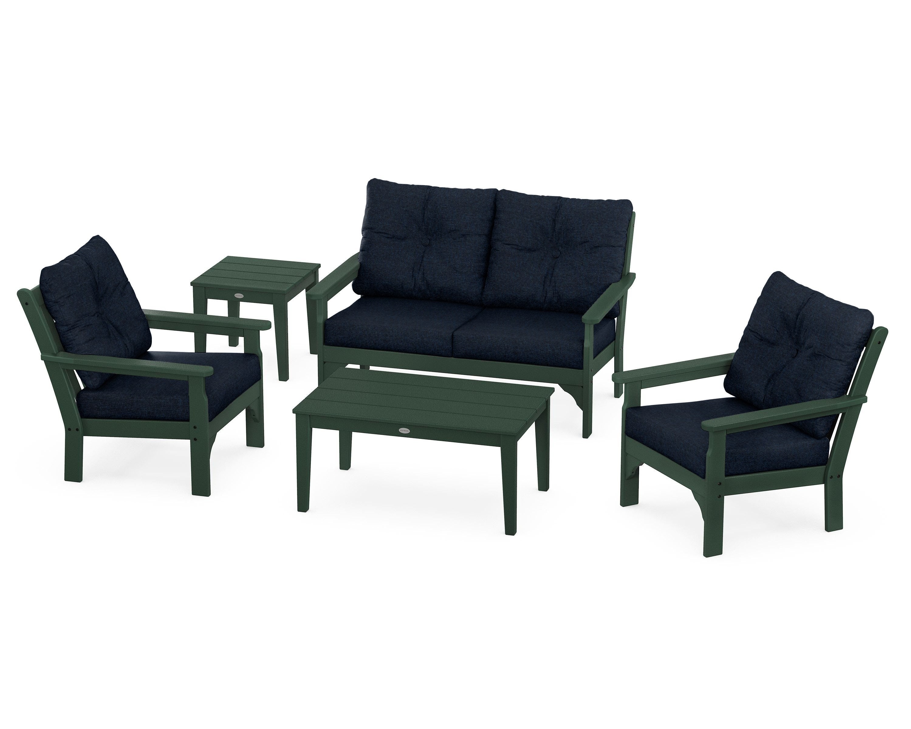 POLYWOOD® Vineyard 5-Piece Deep Seating Set in Green / Marine Indigo