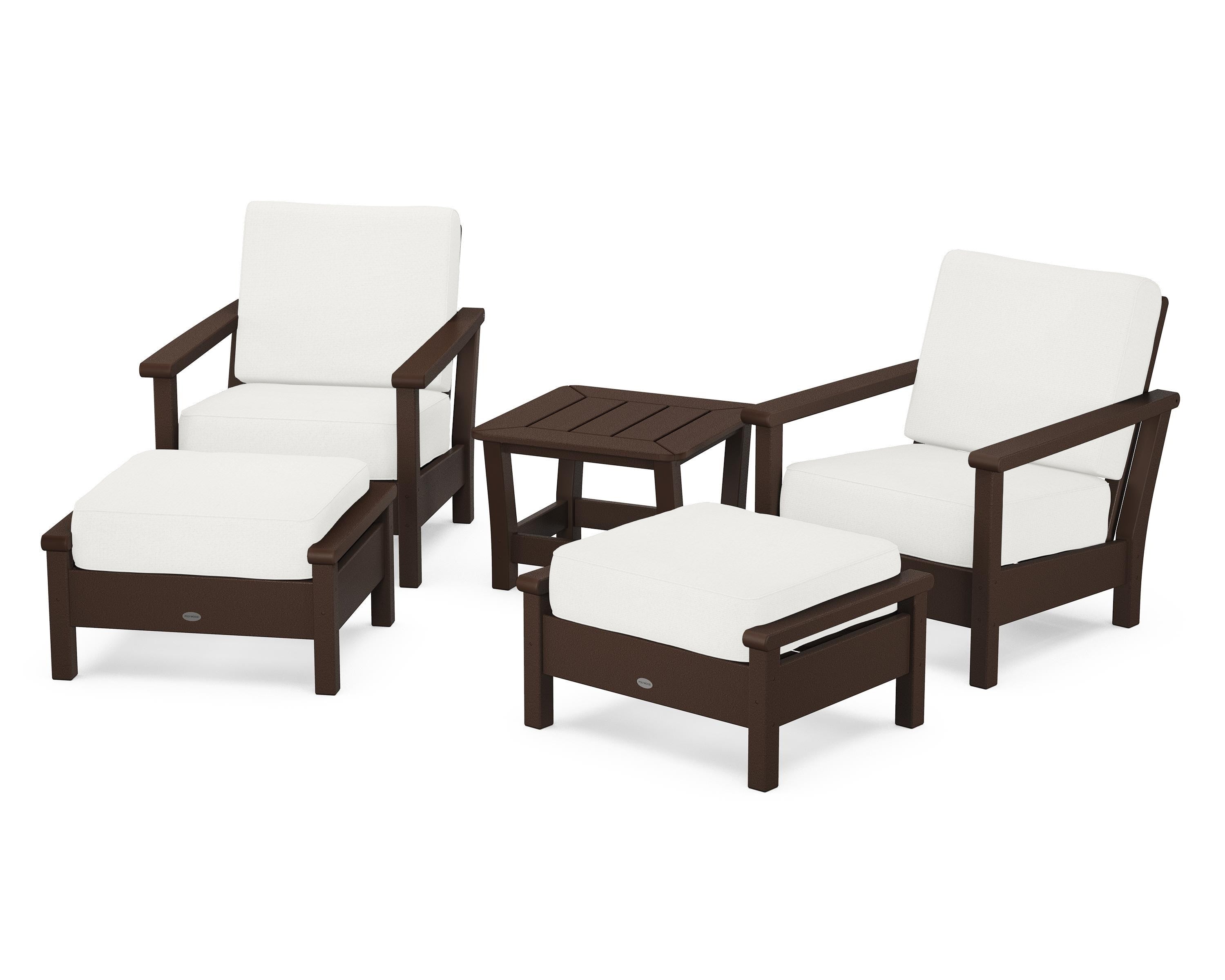 POLYWOOD® Harbour 5-Piece Deep Seating Chair Set in Mahogany / Natural Linen
