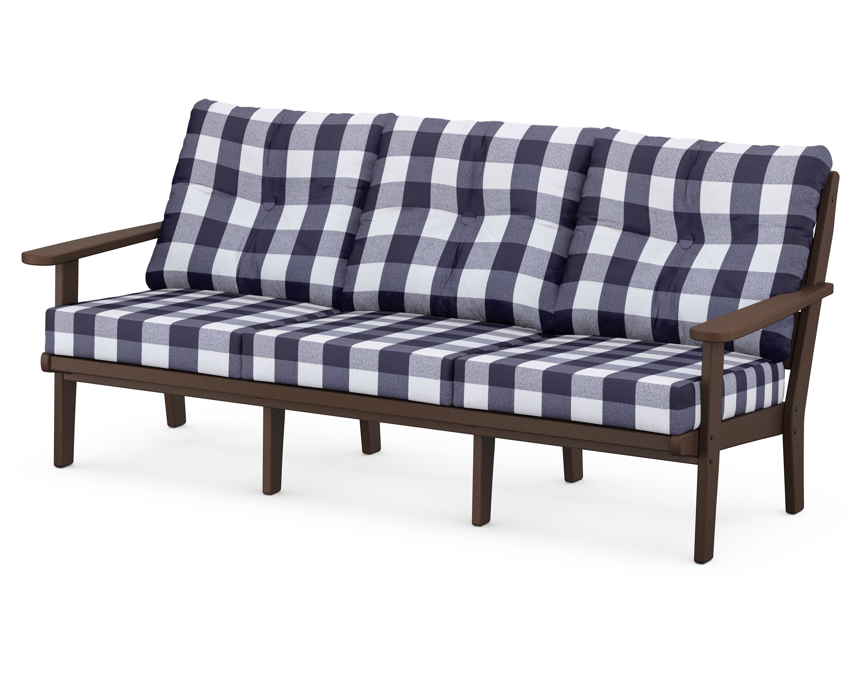 POLYWOOD® Lakeside Deep Seating Sofa in Mahogany / Buffalo Plaid Navy