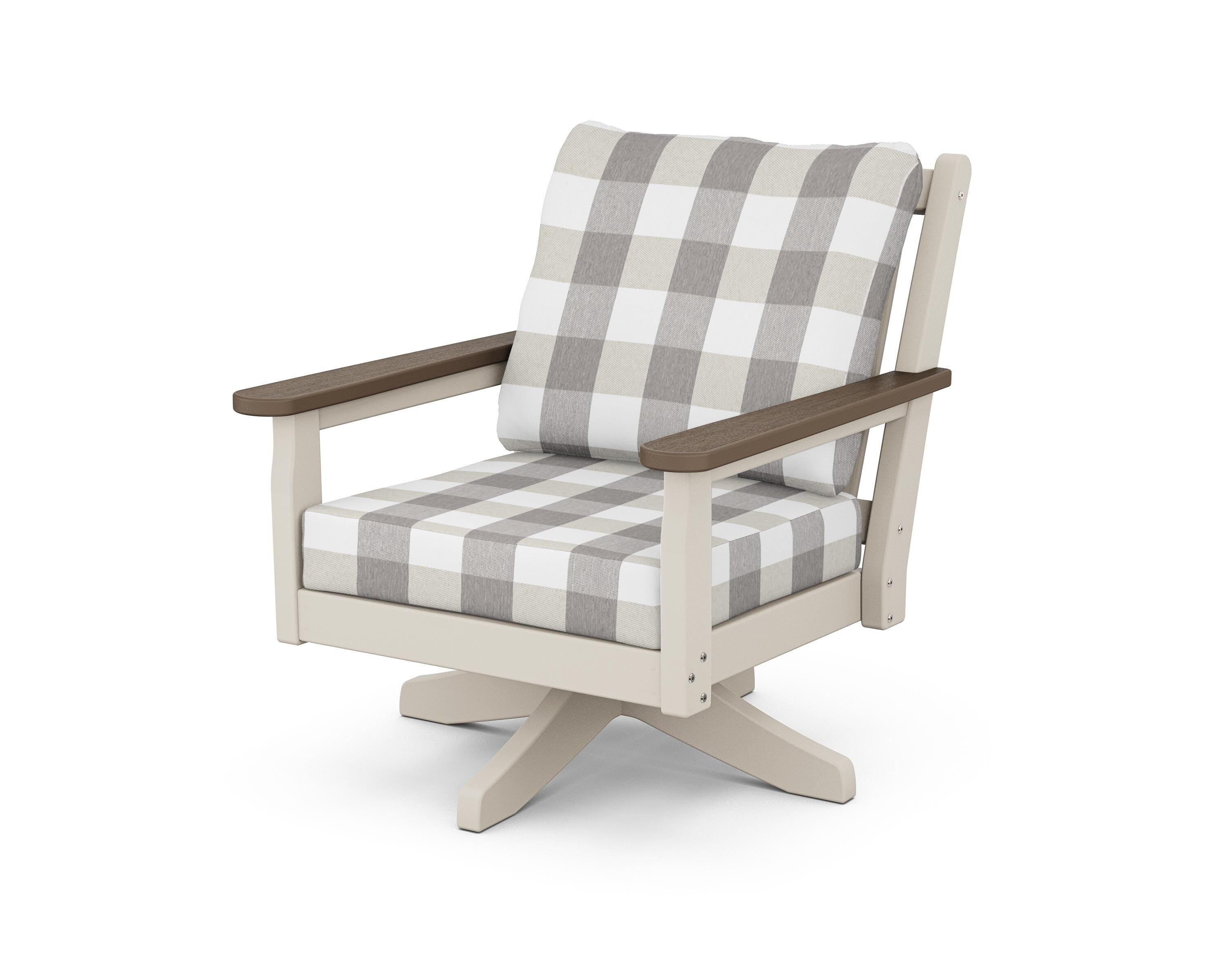 POLYWOOD® Chippendale Deep Seating Swivel Chair in Sand / Kona / Buffalo Plaid Grey Mist