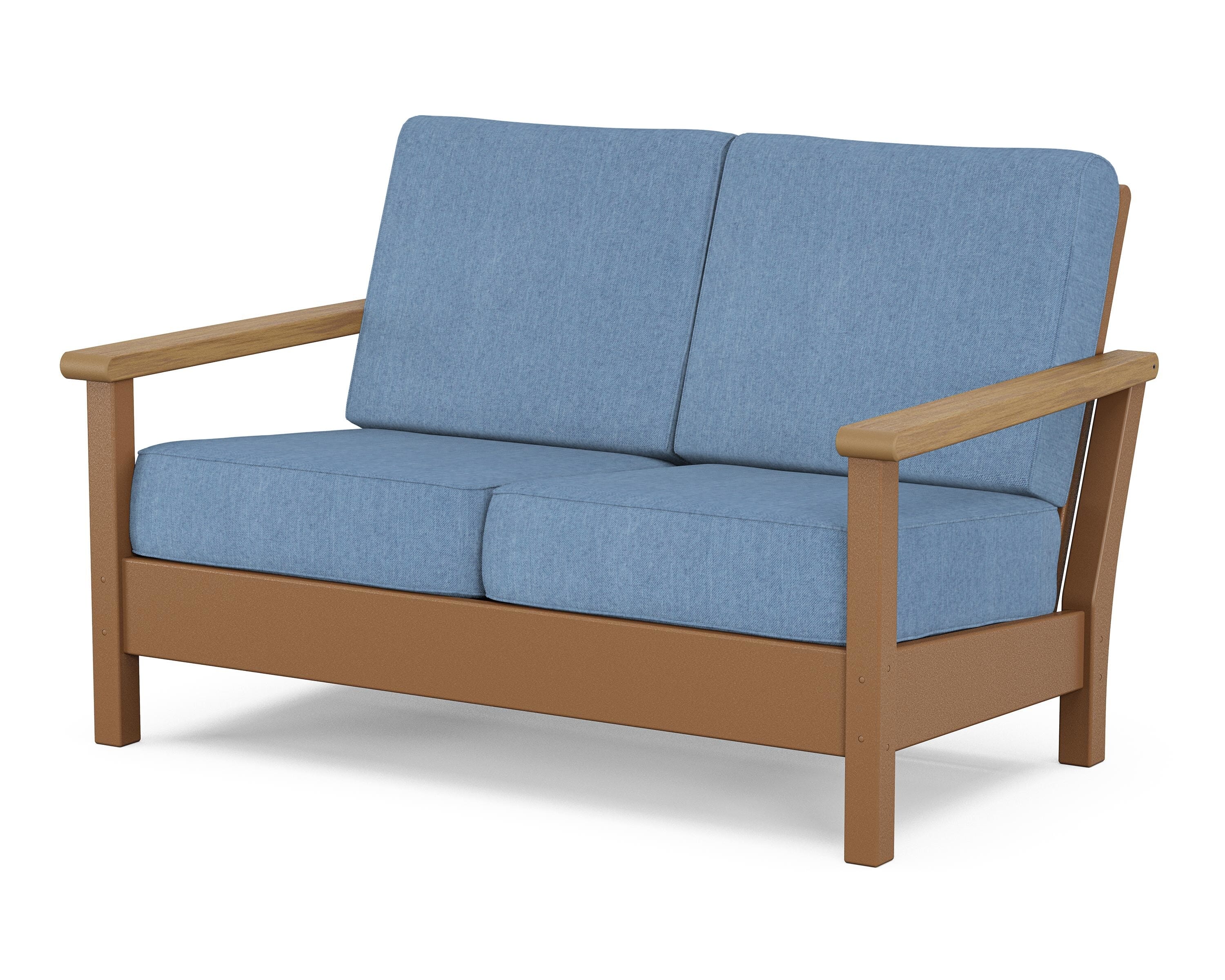 POLYWOOD® Harbour Deep Seating Loveseat in Teak / Natural / Sky Blue