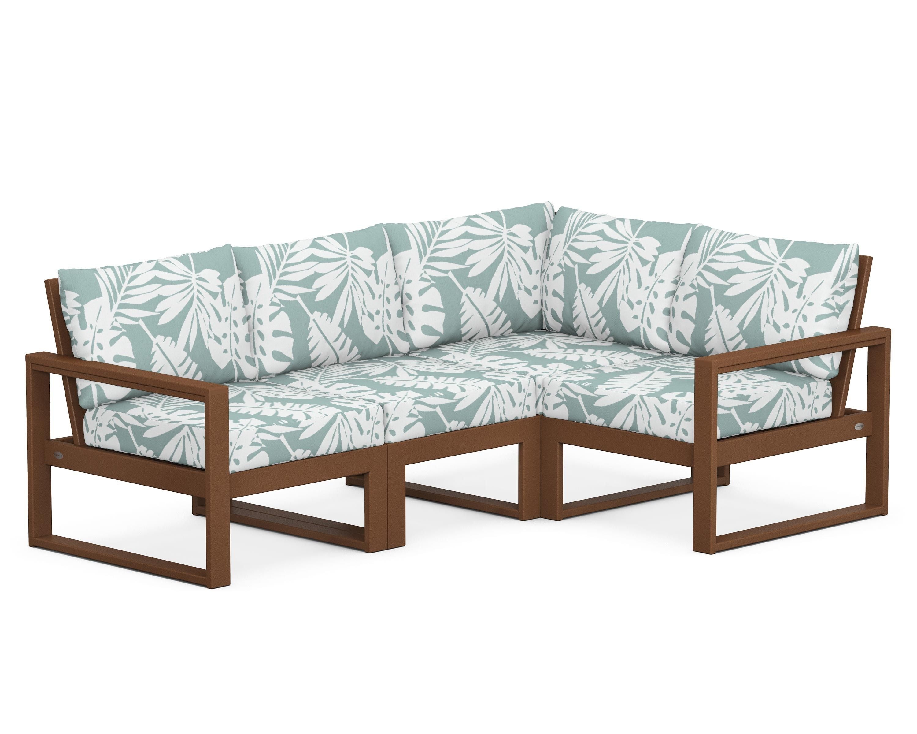 POLYWOOD® EDGE 4-Piece Modular Deep Seating Set in Teak / Leaf Glacier Spa