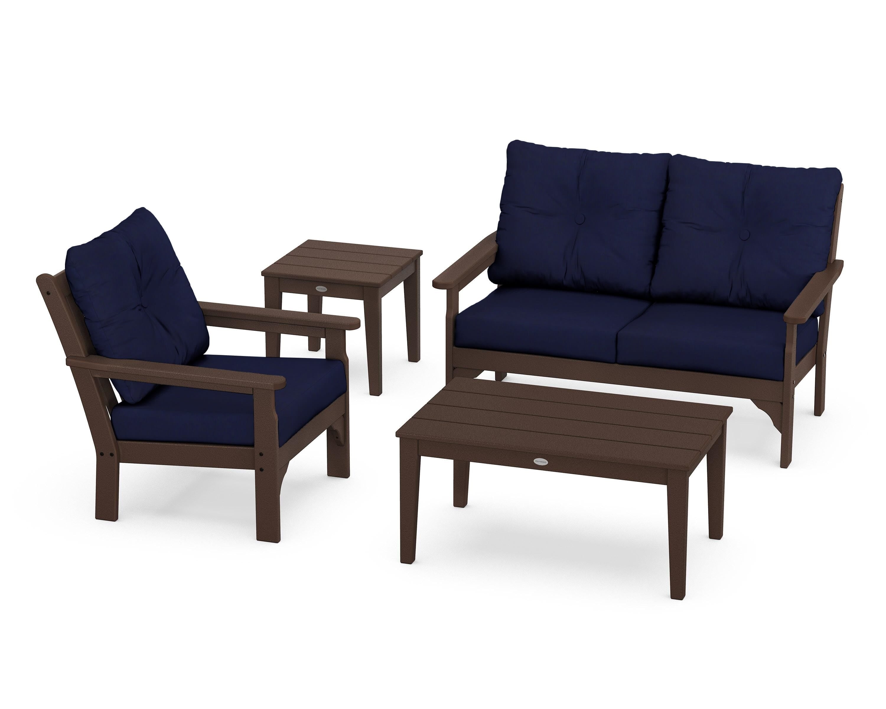 POLYWOOD® Vineyard 4-Piece Deep Seating Set in Mahogany / Navy