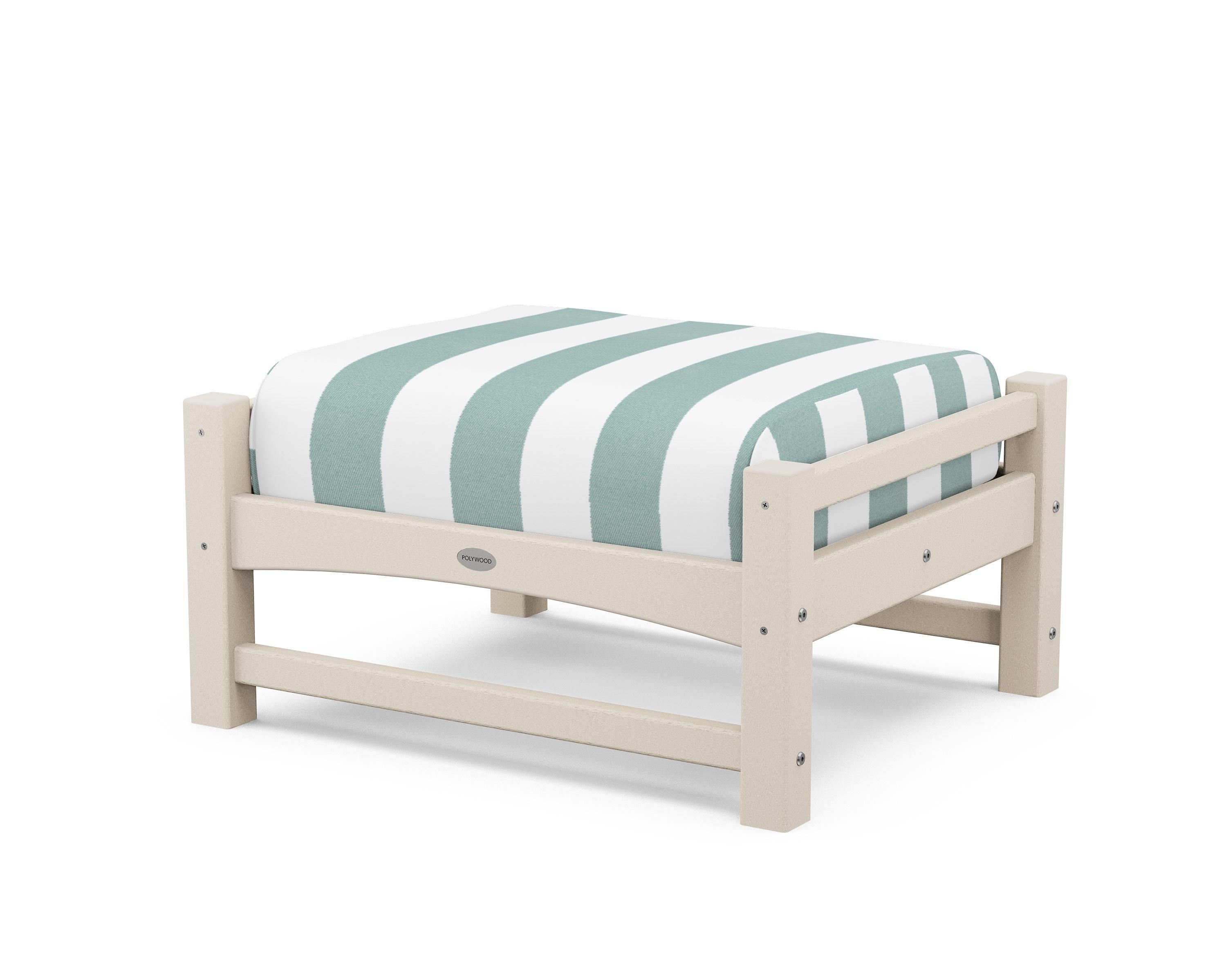 POLYWOOD® Club Ottoman in Sand / Cabana Stripe Glacier Spa