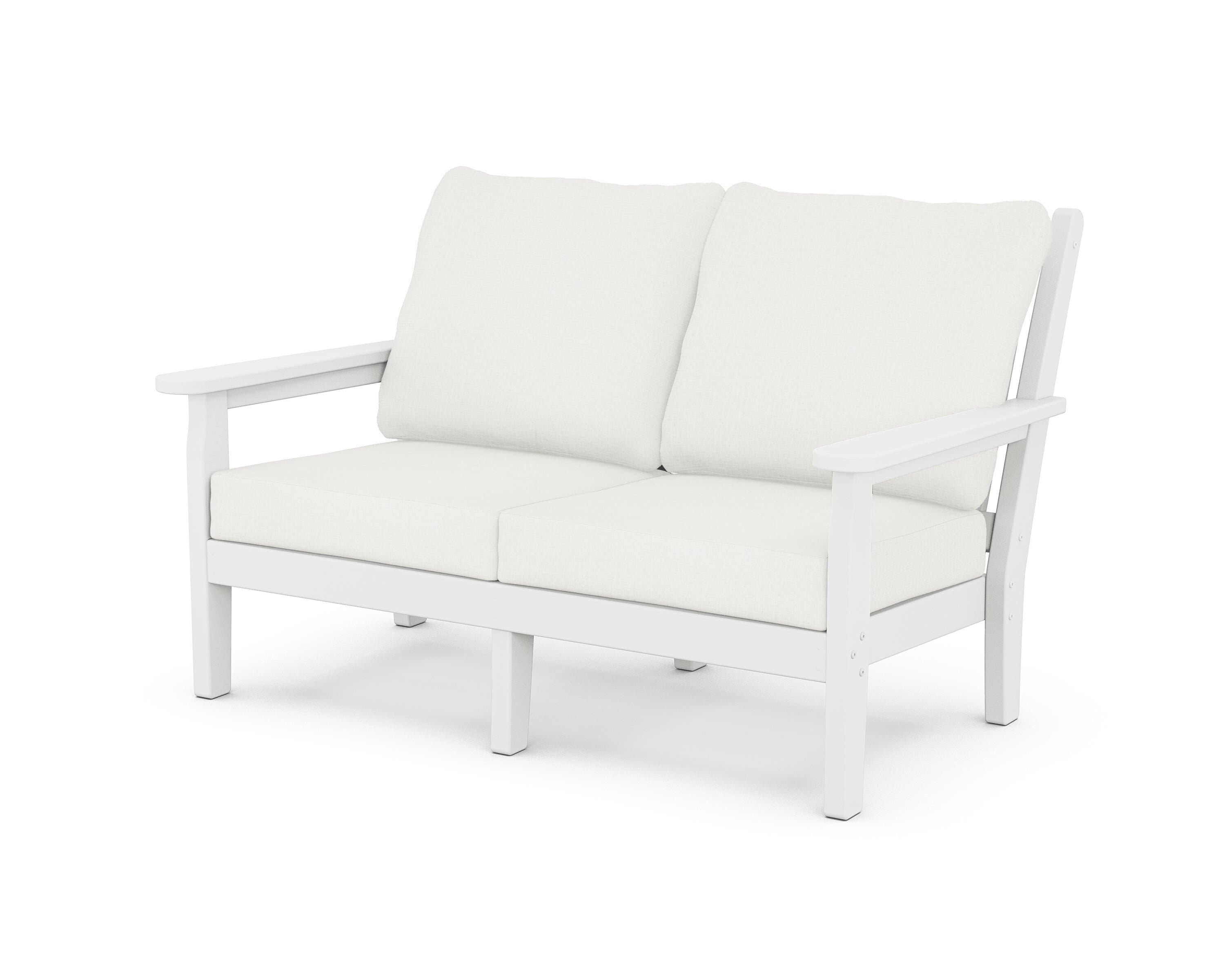 POLYWOOD® Chippendale Deep Seating Loveseat in White / Natural Linen