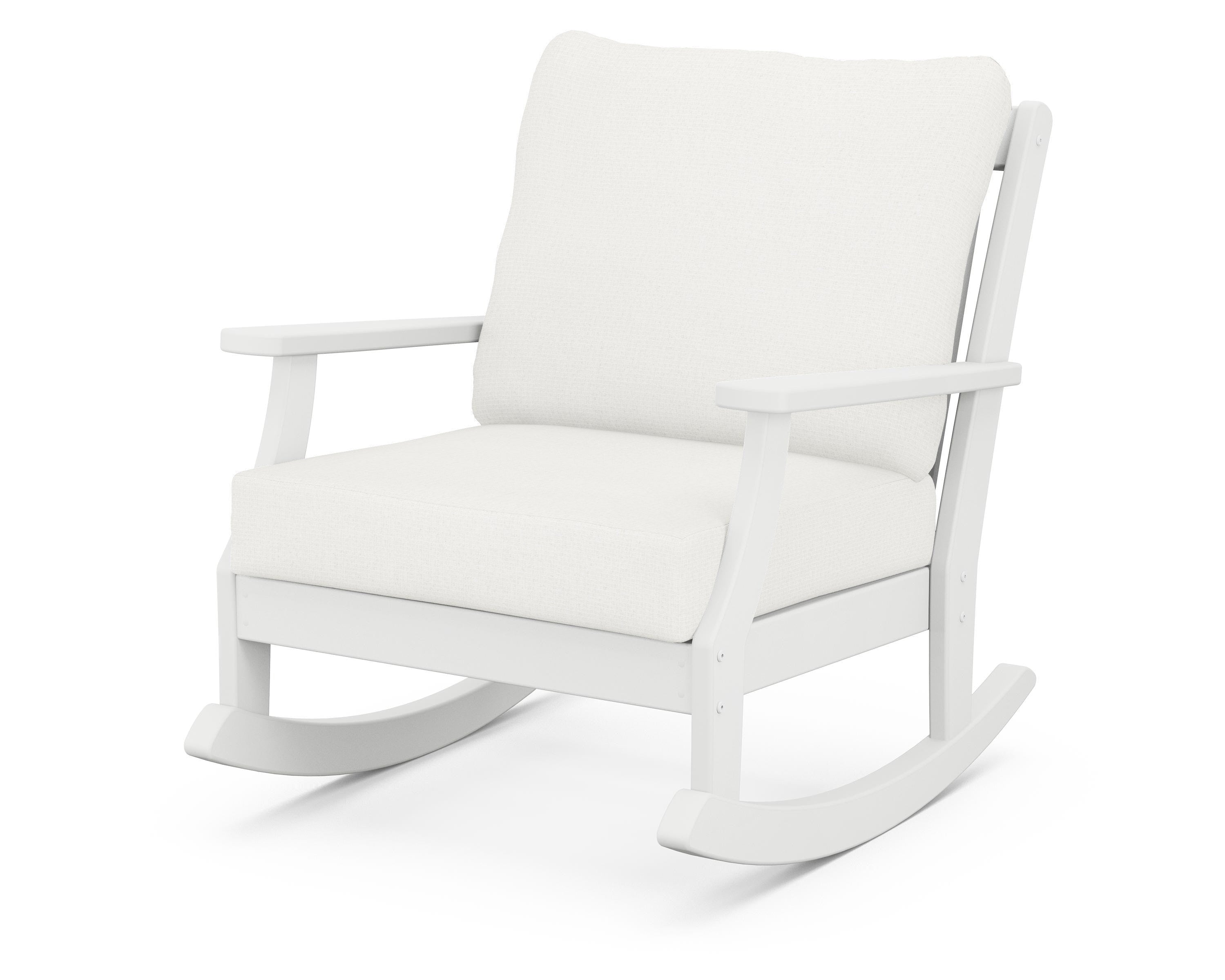 POLYWOOD® Braxton Deep Seating Rocking Chair in White / Natural Linen