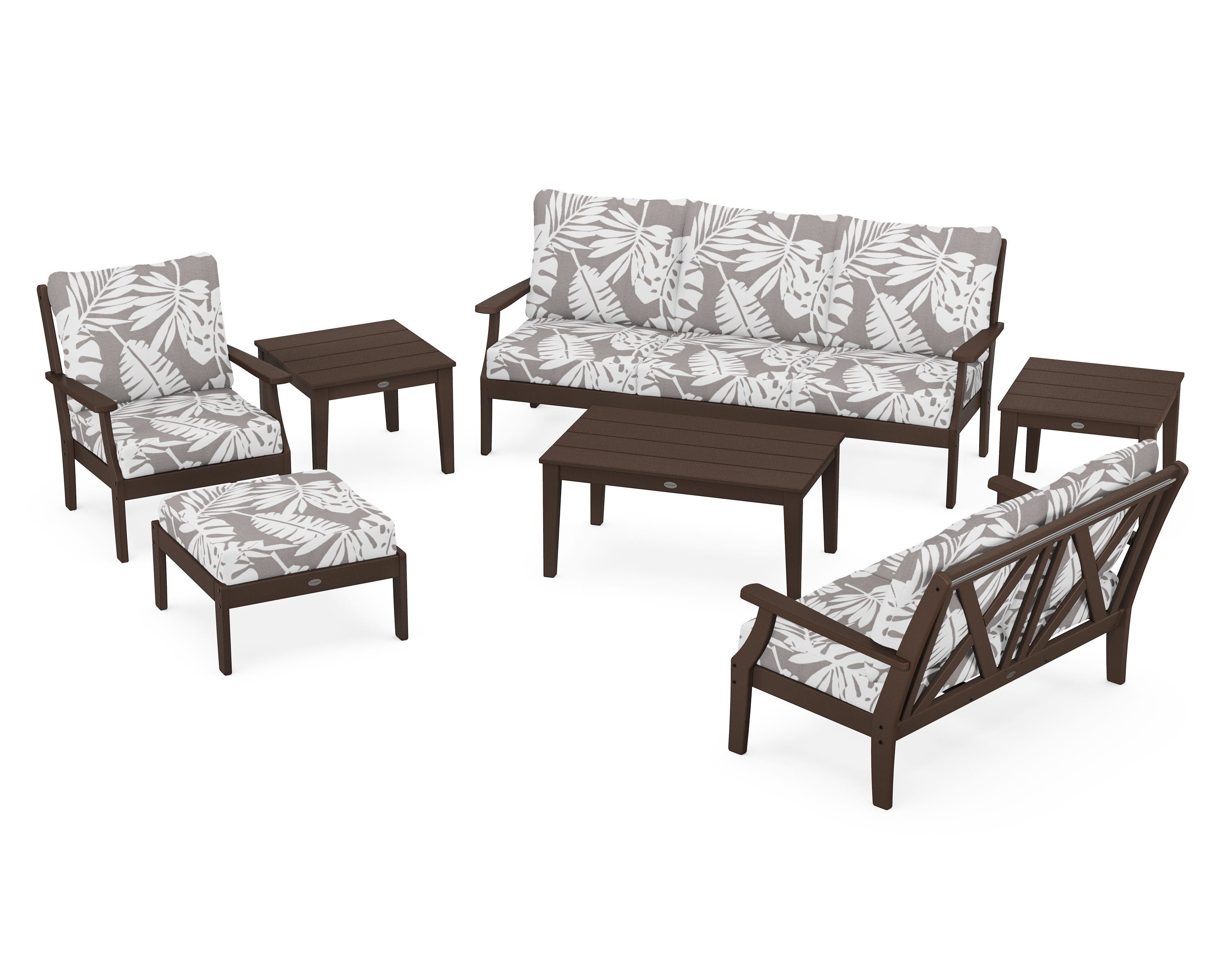 POLYWOOD® Braxton 7-Piece Deep Seating Set in Mahogany / Leaf Grey Mist
