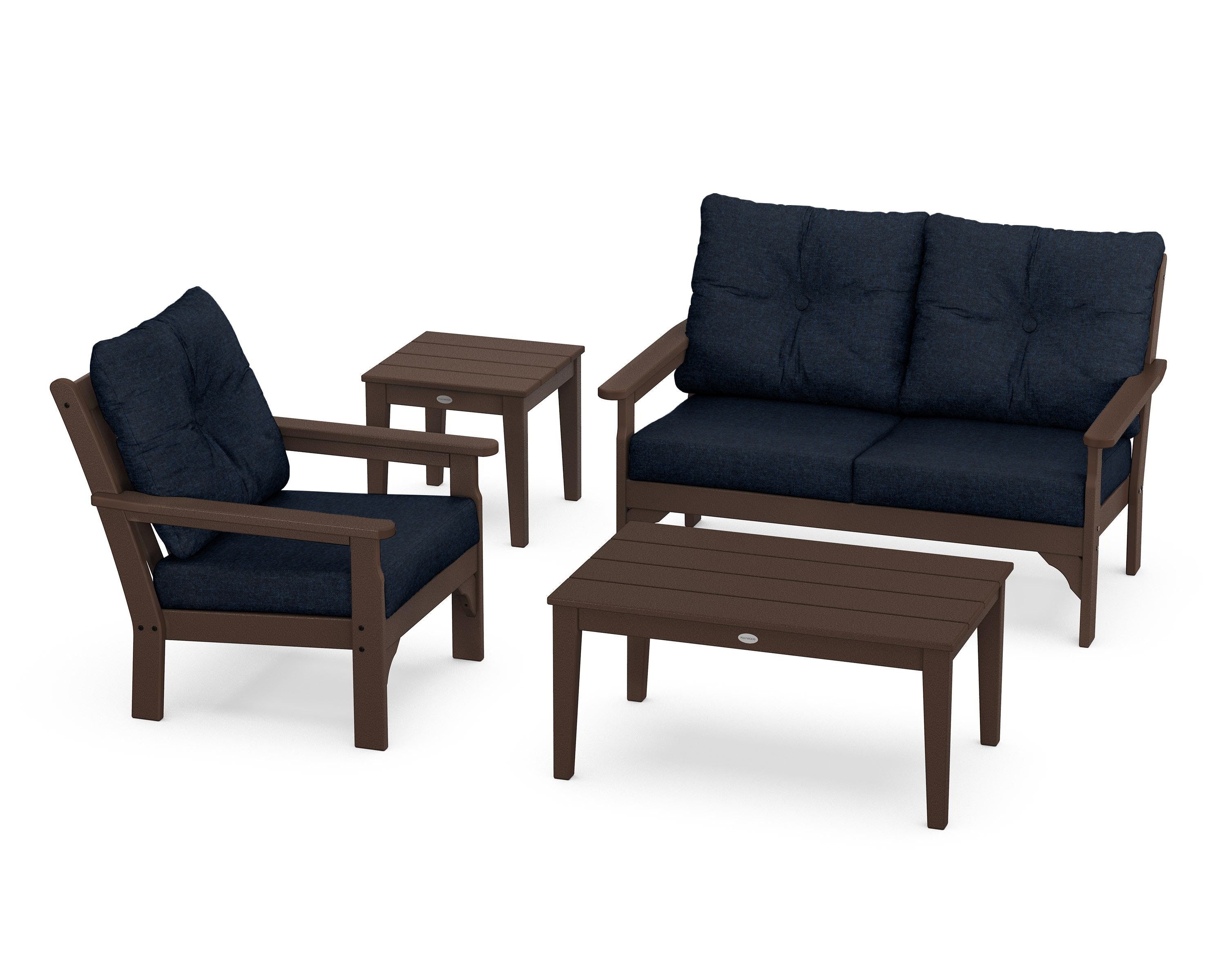 POLYWOOD® Vineyard 4-Piece Deep Seating Set in Mahogany / Marine Indigo