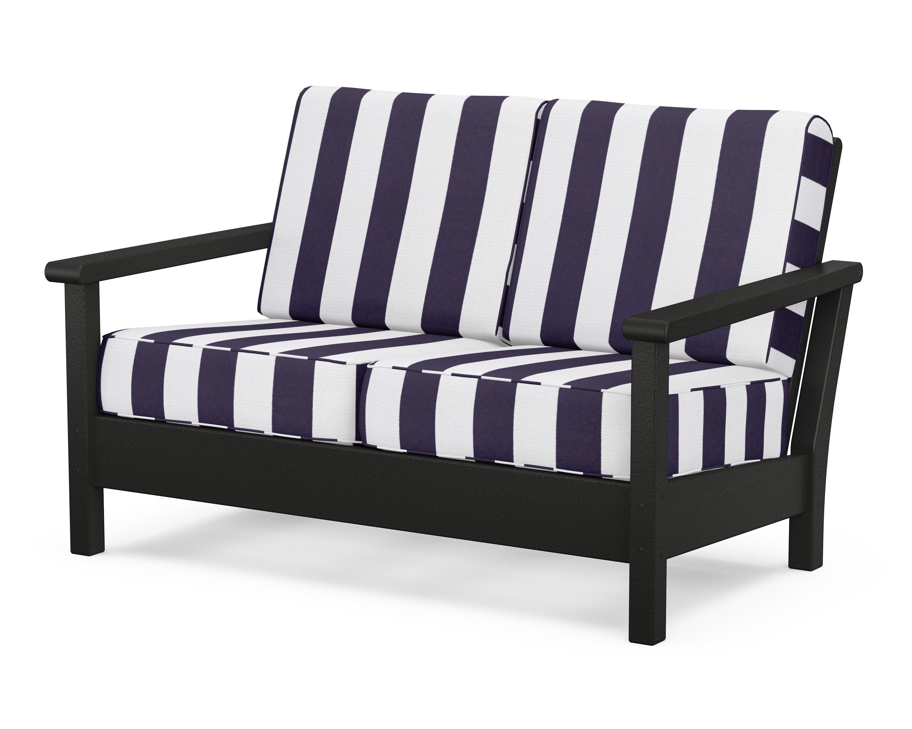 POLYWOOD® Harbour Deep Seating Loveseat in Black / Cabana Stripe Navy