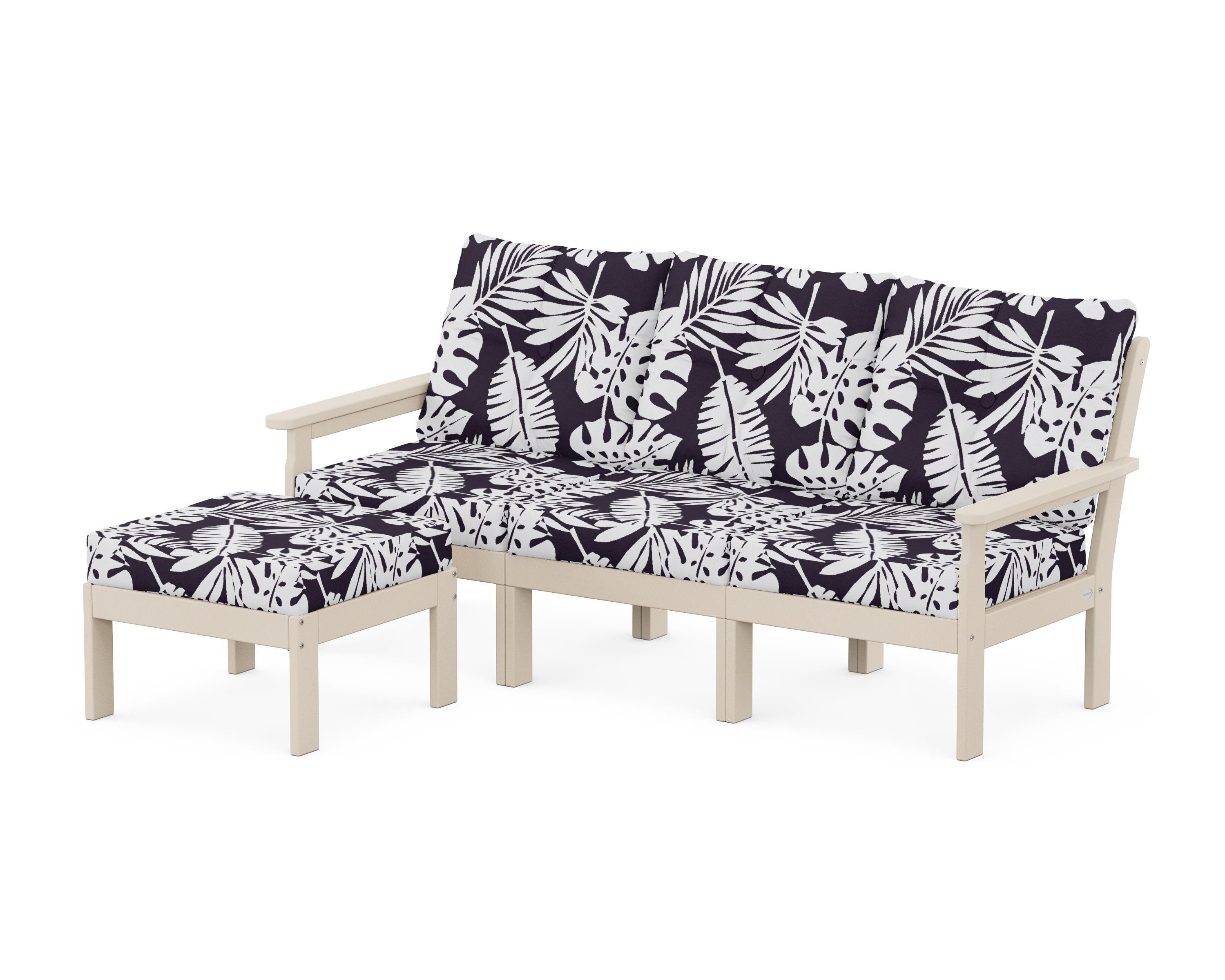 POLYWOOD® Vineyard 4-Piece Sectional with Ottoman in Sand / Leaf Navy