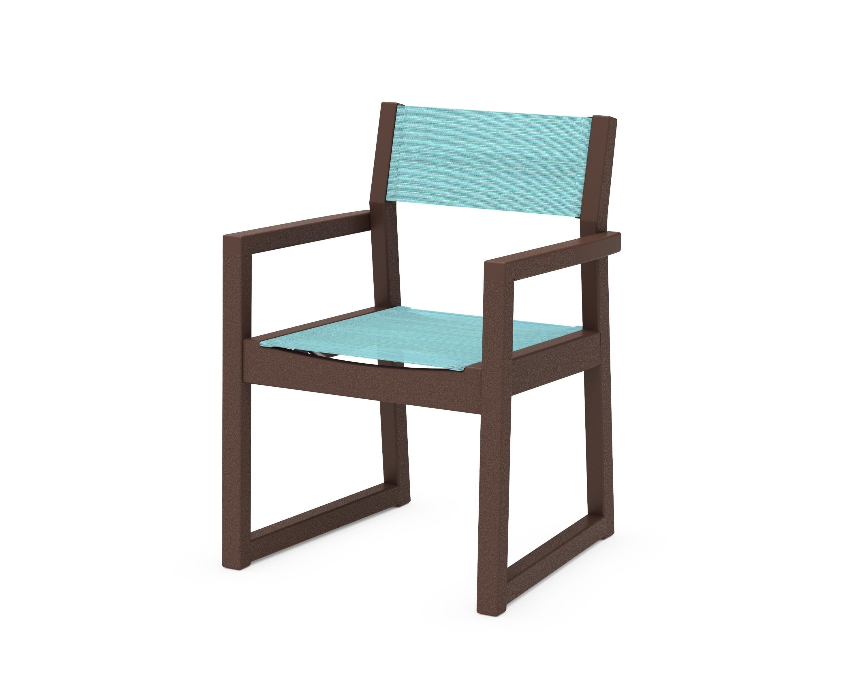 POLYWOOD® EDGE Sling Dining Arm Chair in Mahogany / Dupioni Aquamarine Sling