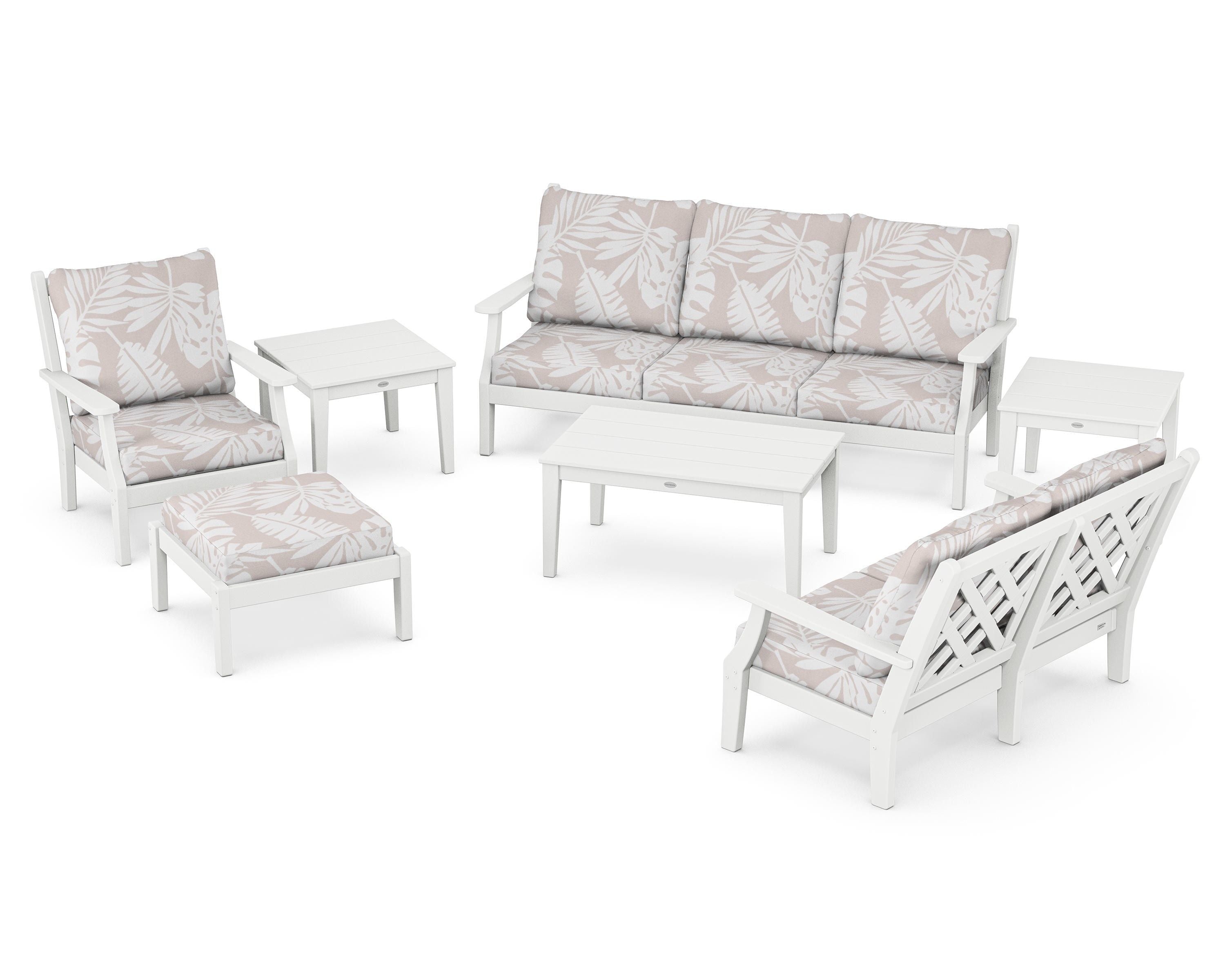 Country Living Wovendale 7-Piece Deep Seating Set in White / Leaf Dune Burlap