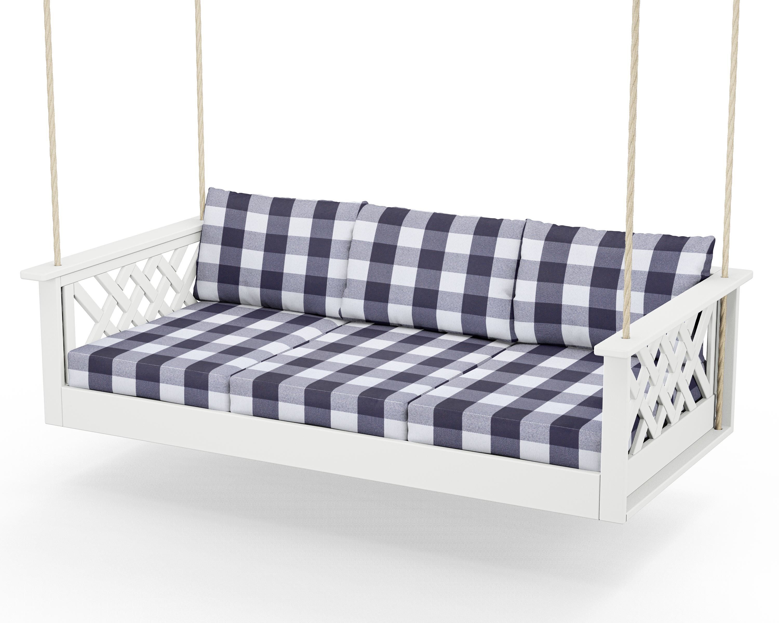 Country Living Wovendale Daybed Swing in White / Buffalo Plaid Navy