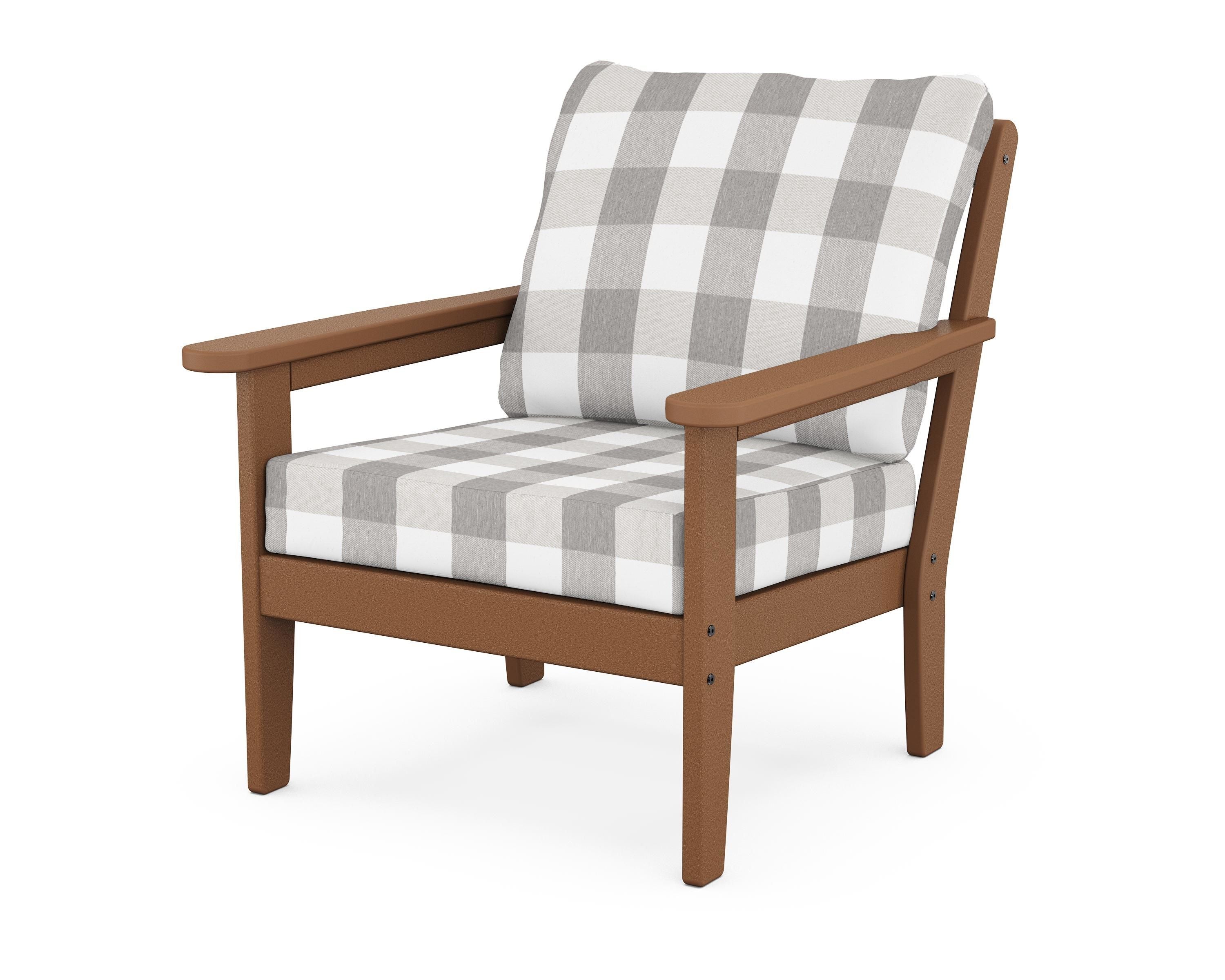 Country Living Cottage Deep Seating Chair in Teak / Buffalo Plaid Grey Mist