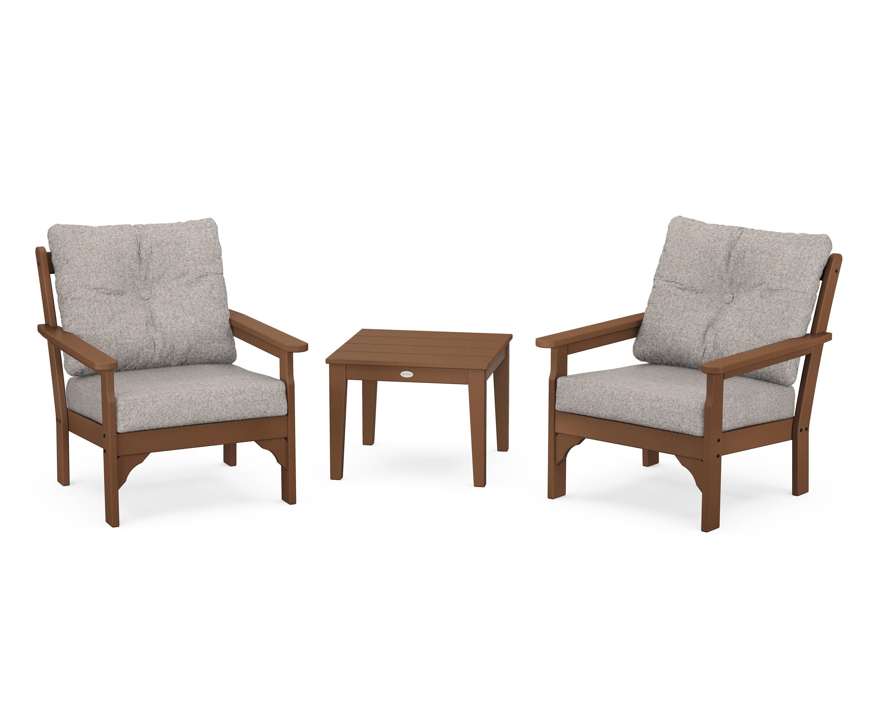 POLYWOOD® Vineyard 3-Piece Deep Seating Set in Teak / Weathered Tweed
