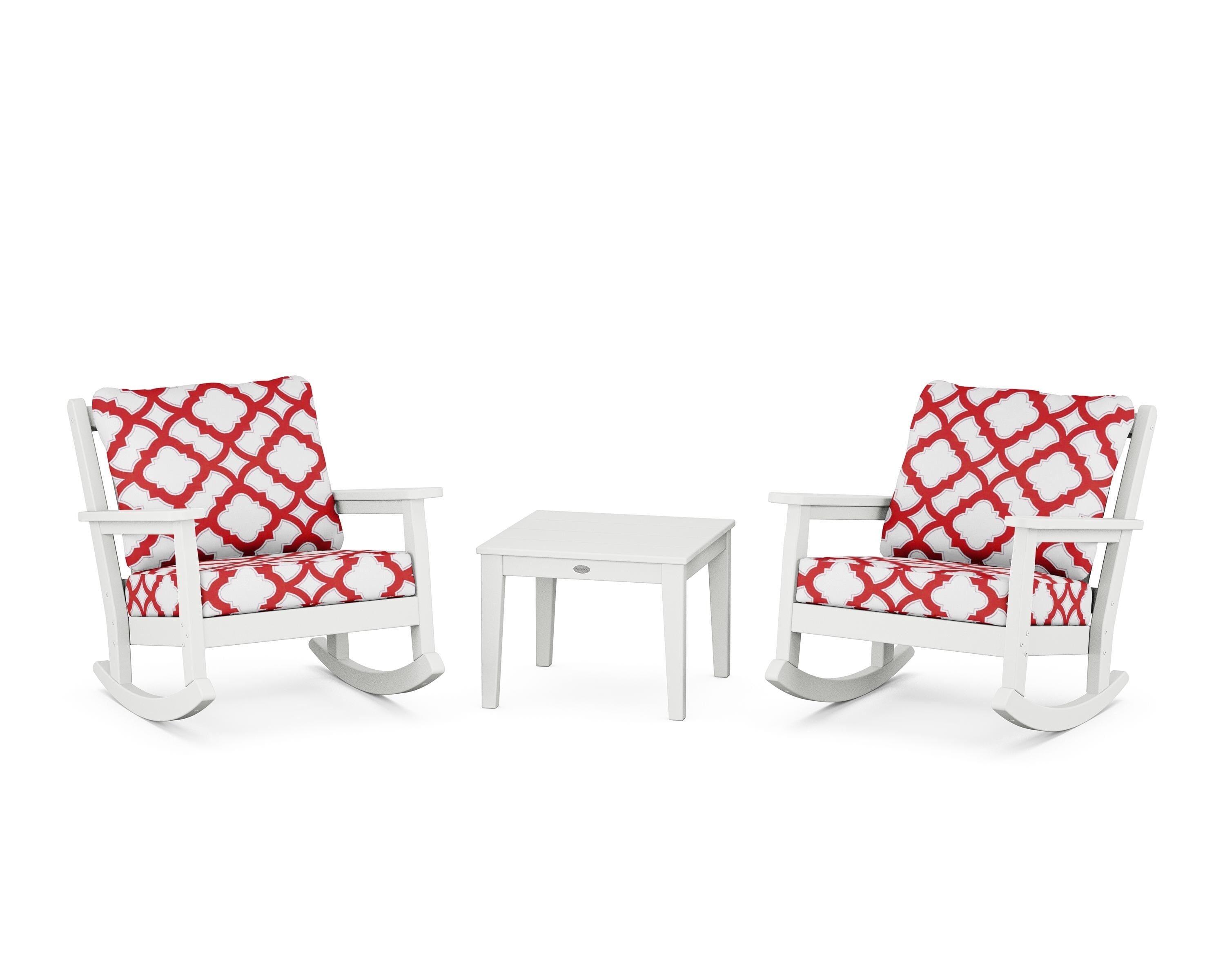 POLYWOOD® Chippendale 3-Piece Deep Seating Rocker Set in White / Trellis Crimson