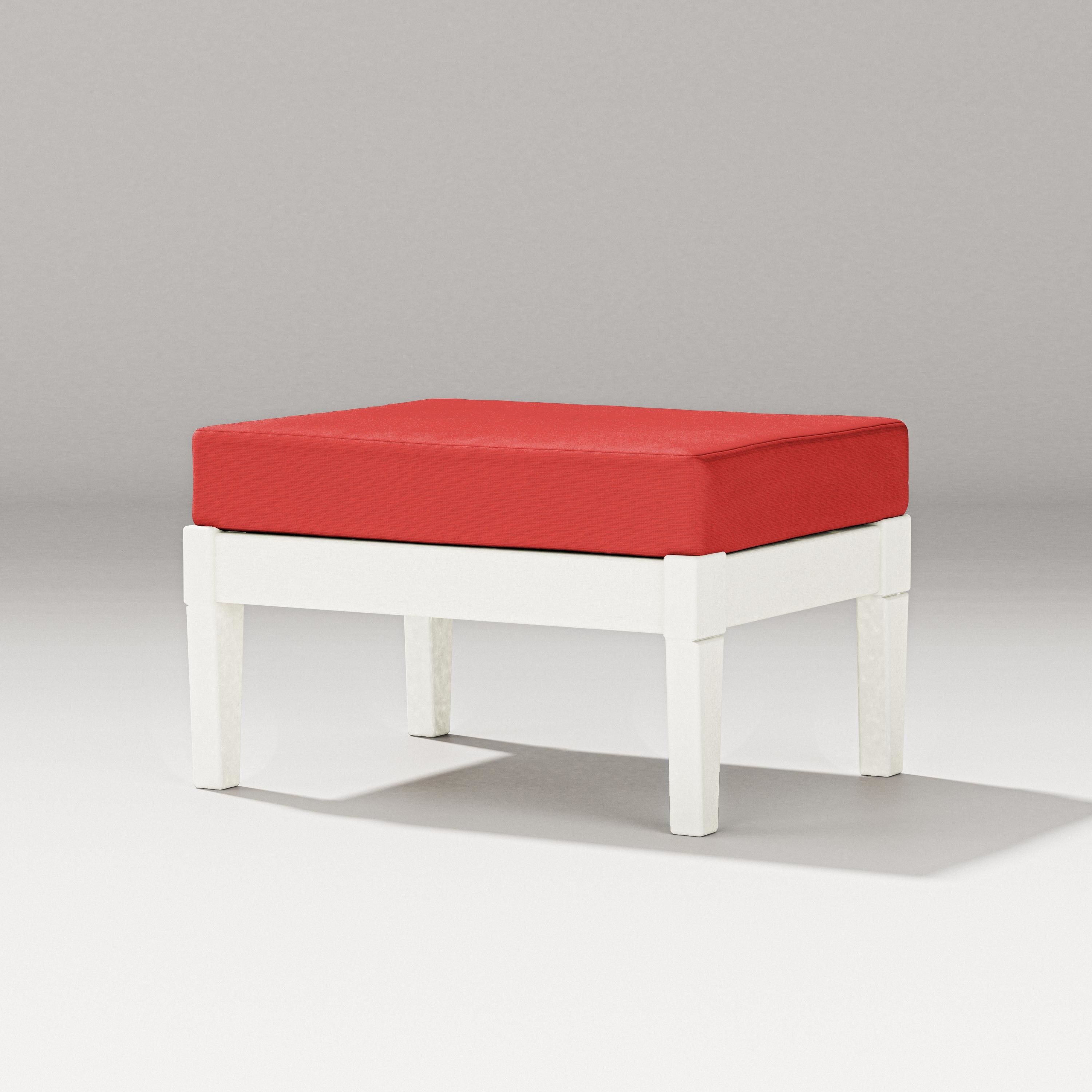 PW Designer Series Estate Lounge Ottoman in Vintage White / Crimson Linen