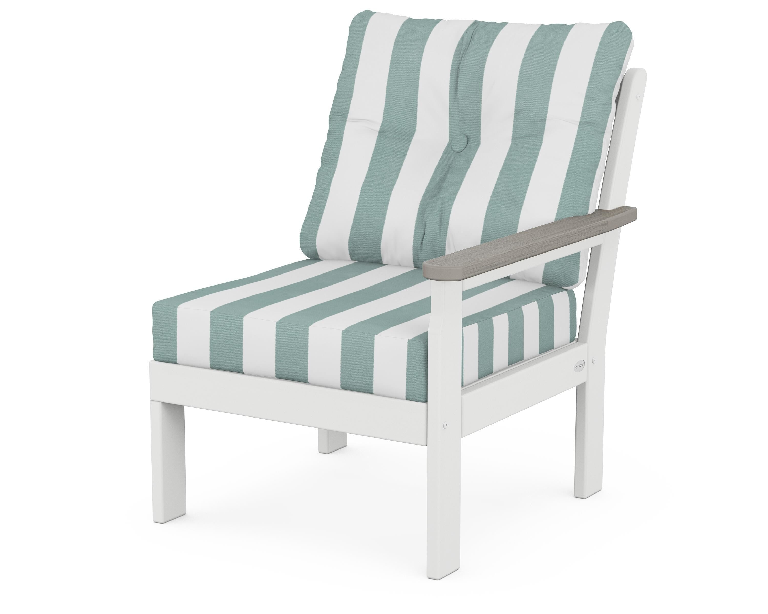 POLYWOOD® Vineyard Modular Right Arm Chair in White / Driftwood / Cabana Stripe Glacier Spa