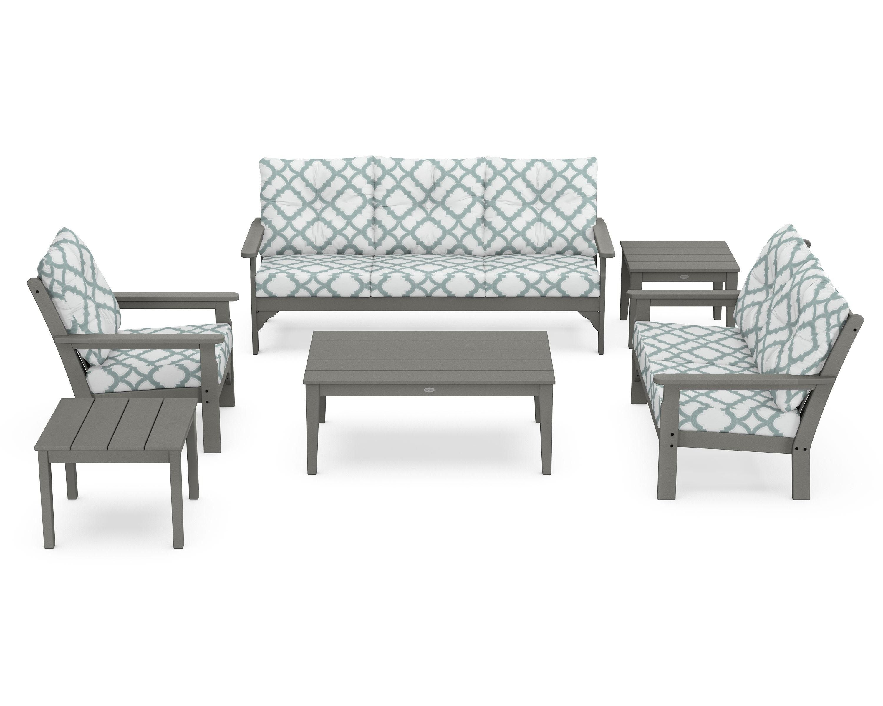 POLYWOOD® Vineyard 6-Piece Deep Seating Set in Slate Grey / Trellis Glacier Spa