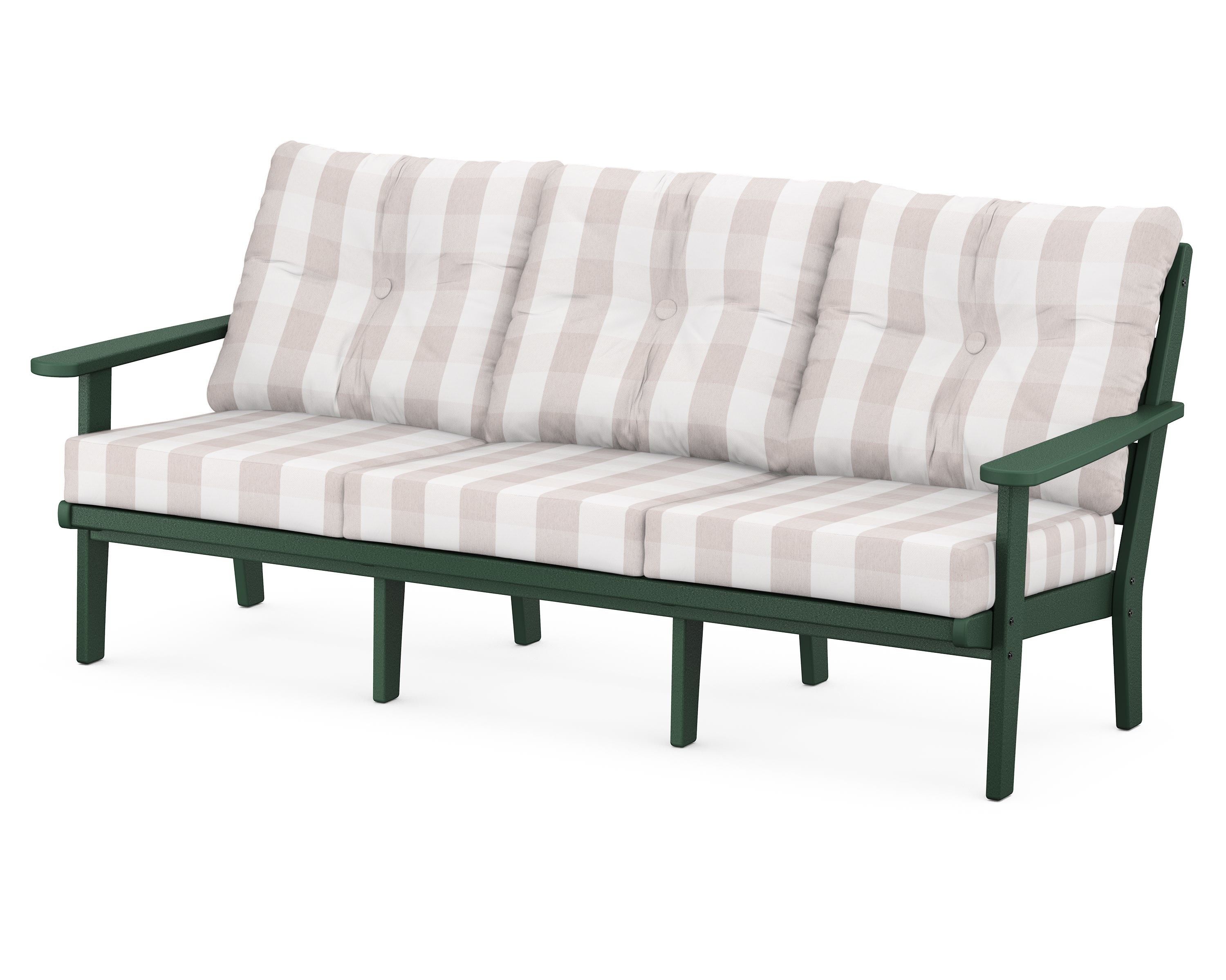 POLYWOOD® Lakeside Deep Seating Sofa in Green / Buffalo Plaid Dune Burlap
