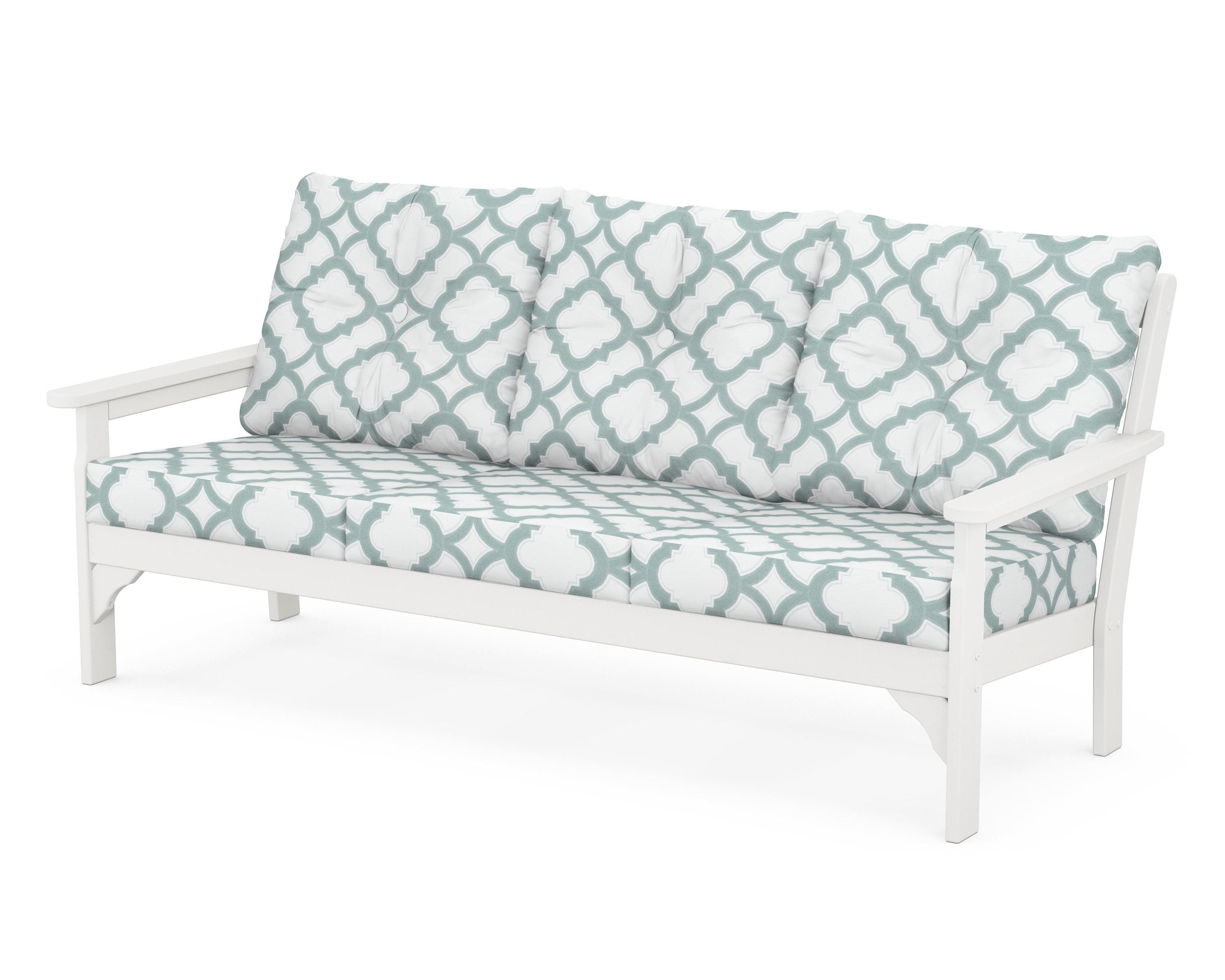 POLYWOOD® Vineyard Deep Seating Sofa in White / Trellis Glacier Spa